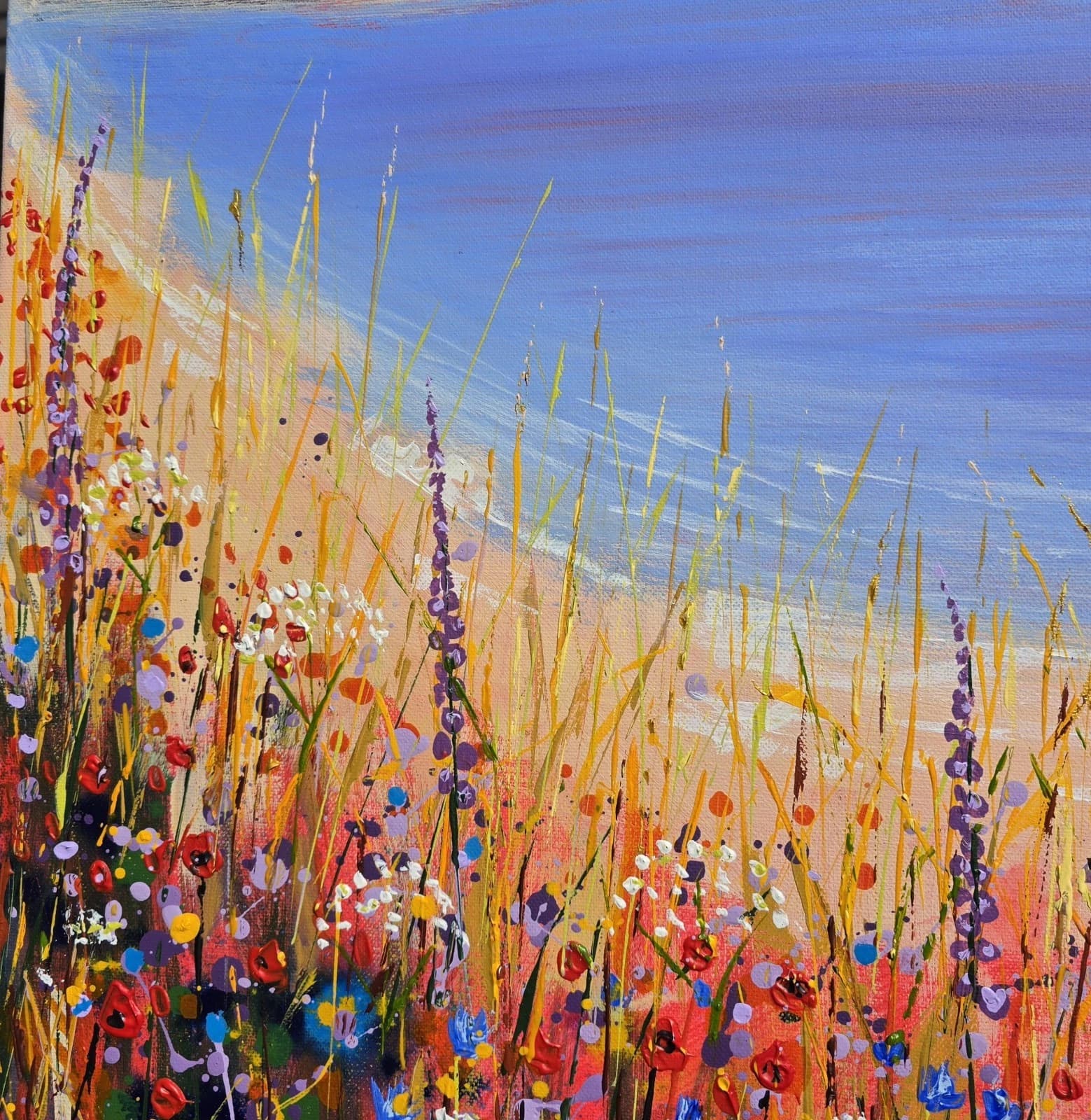 Extra Large 1m X 1m Landscape Coastal Cove Floral Acrylic Painting thumbnail 10