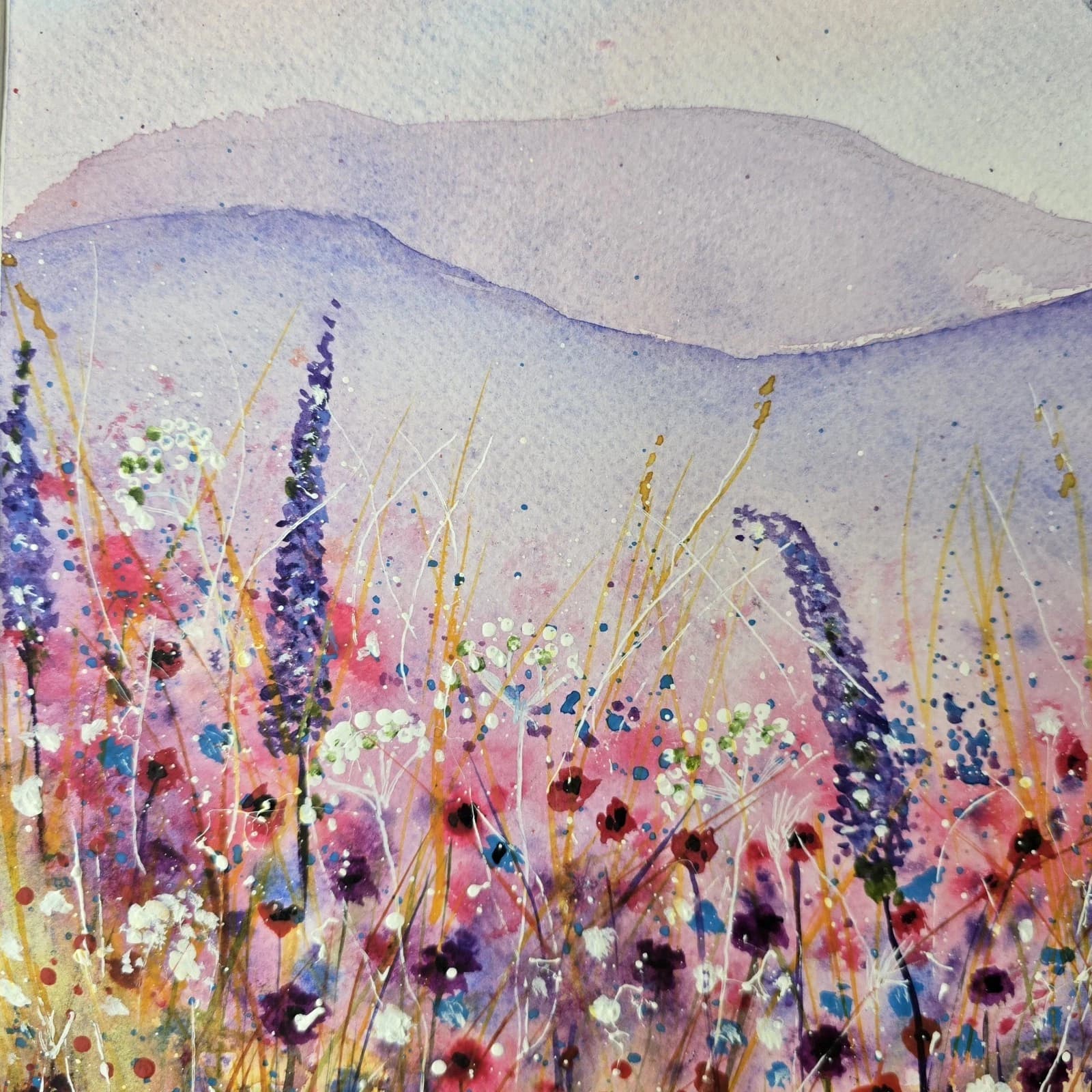 Floral Landscape Watercolour Painting Birds Contemporary Framed thumbnail 11