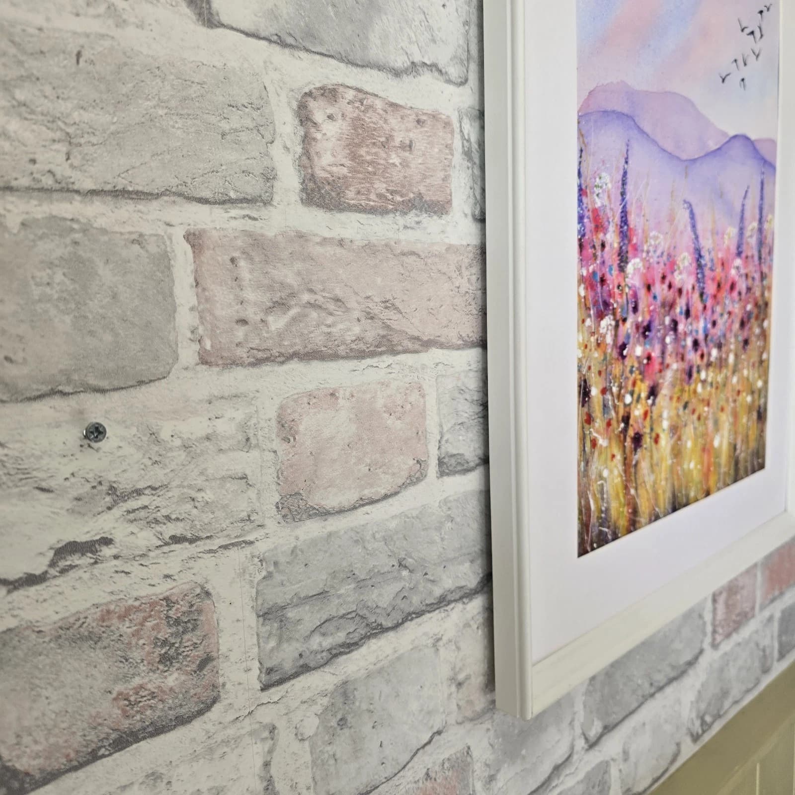 Floral Landscape Watercolour Painting Birds Contemporary Framed thumbnail 5