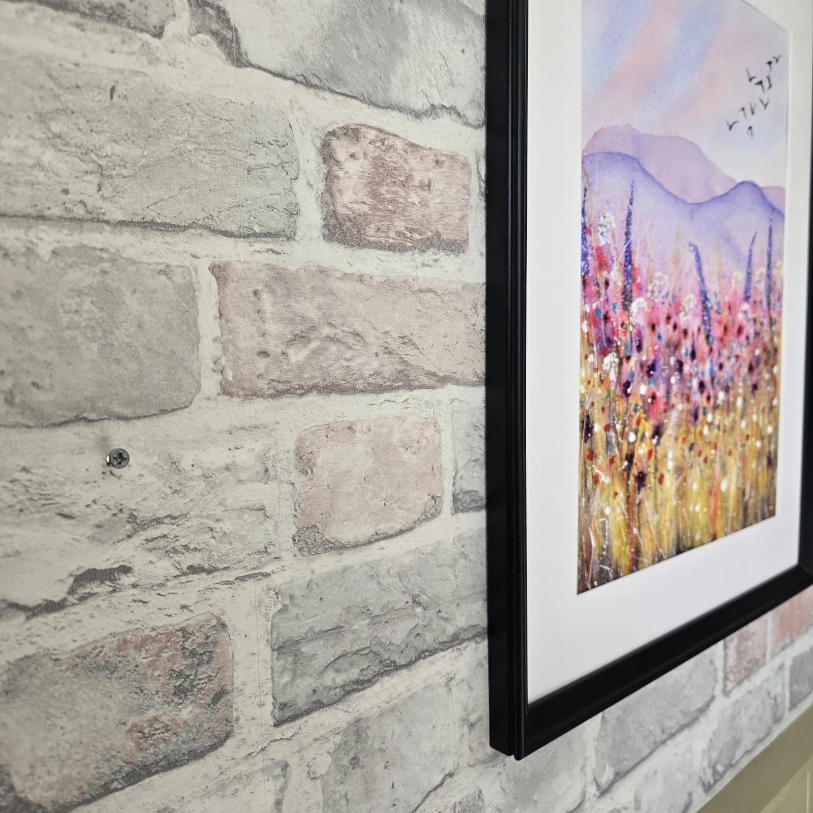 Floral Landscape Watercolour Painting Birds Contemporary Framed thumbnail 8
