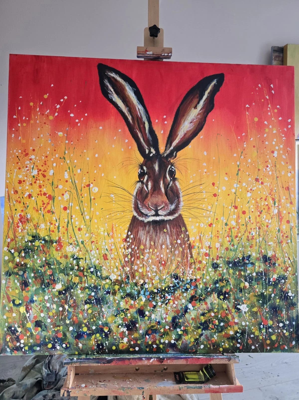 Hare in Flowers Large 1mx1m Acrylic Painting Easter Spring Gift thumbnail 2