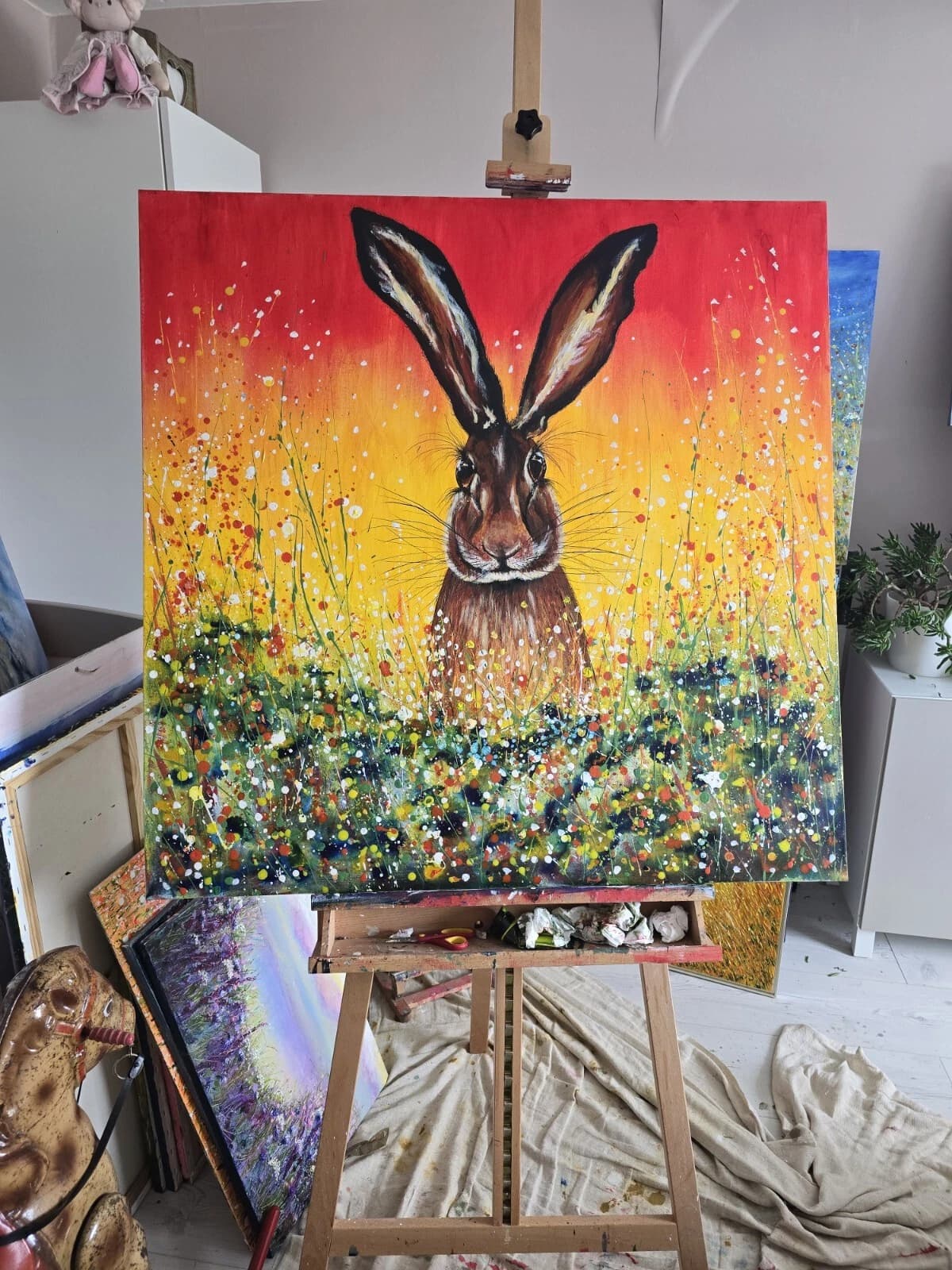 Hare in Flowers Large 1mx1m Acrylic Painting Easter Spring Gift thumbnail 13