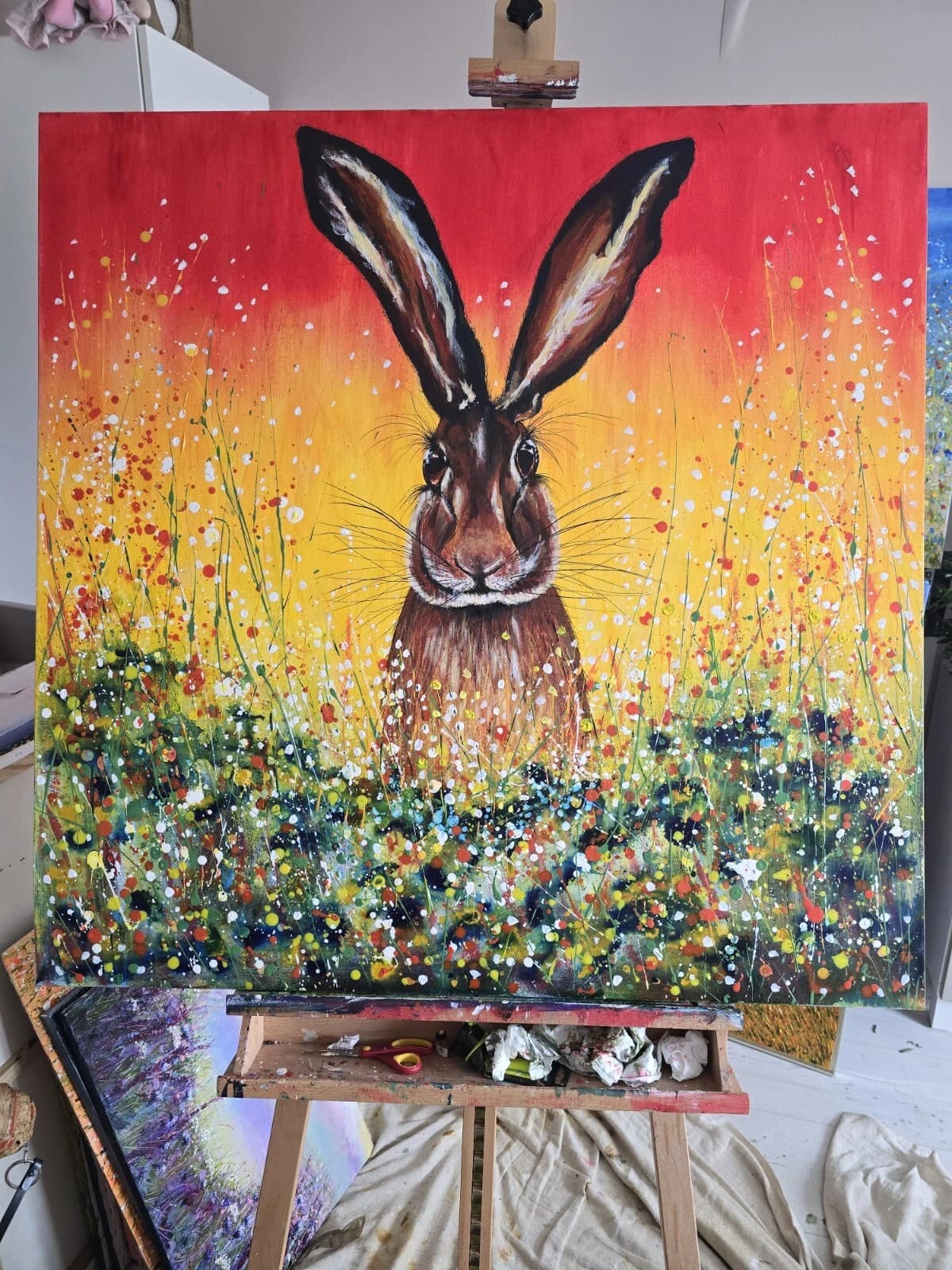 Hare in Flowers Large 1mx1m Acrylic Painting Easter Spring Gift thumbnail 17