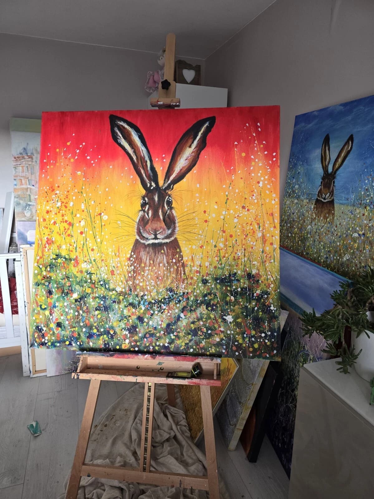 Hare in Flowers Large 1mx1m Acrylic Painting Easter Spring Gift thumbnail 3