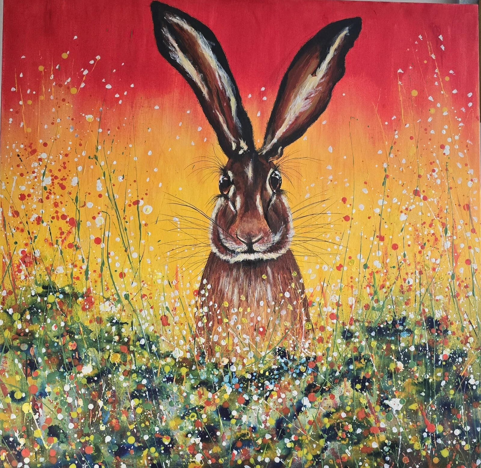 Hare in Flowers Large 1mx1m Acrylic Painting Easter Spring Gift thumbnail 21