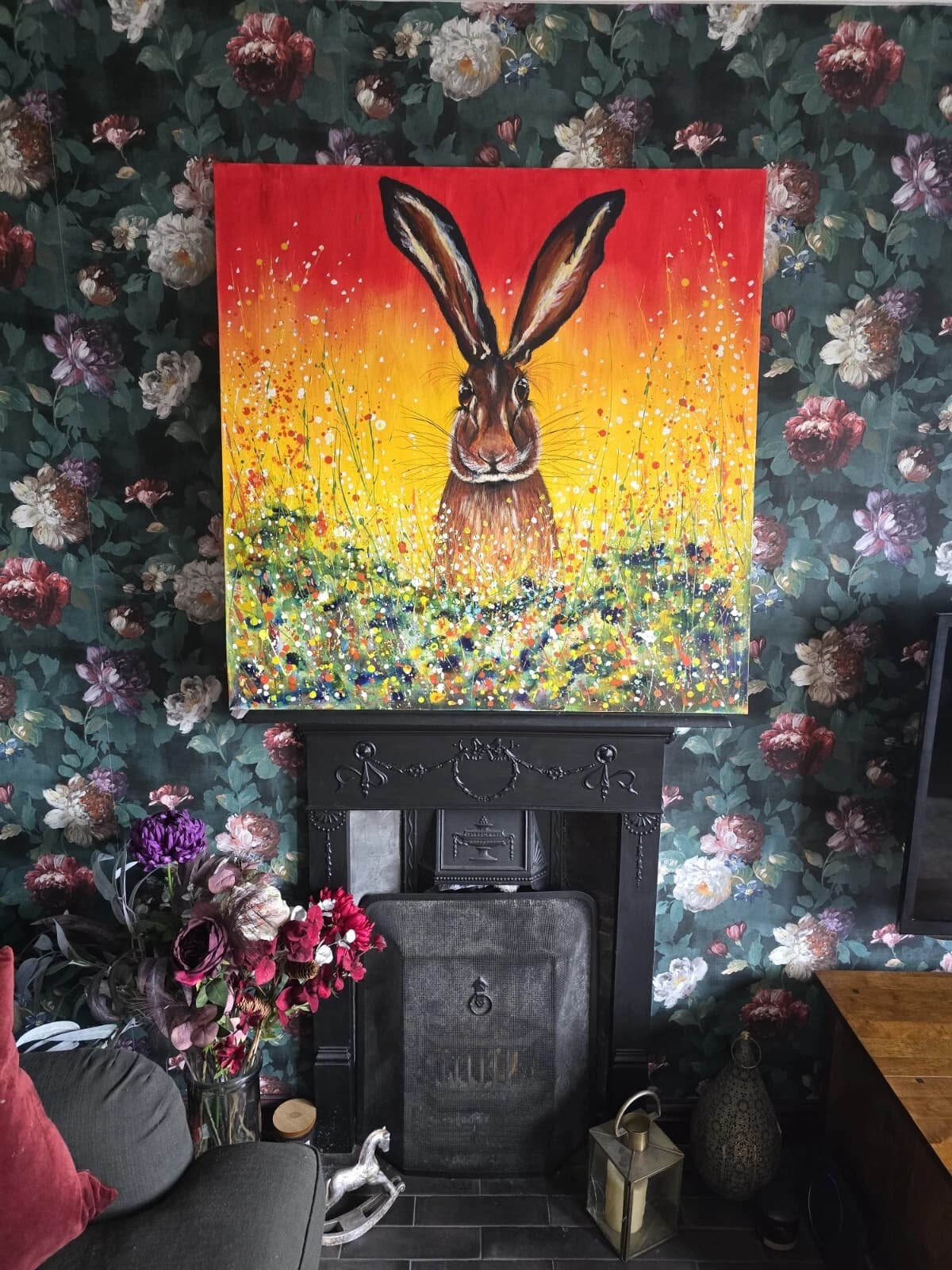 Hare in Flowers Large 1mx1m Acrylic Painting Easter Spring Gift thumbnail 4