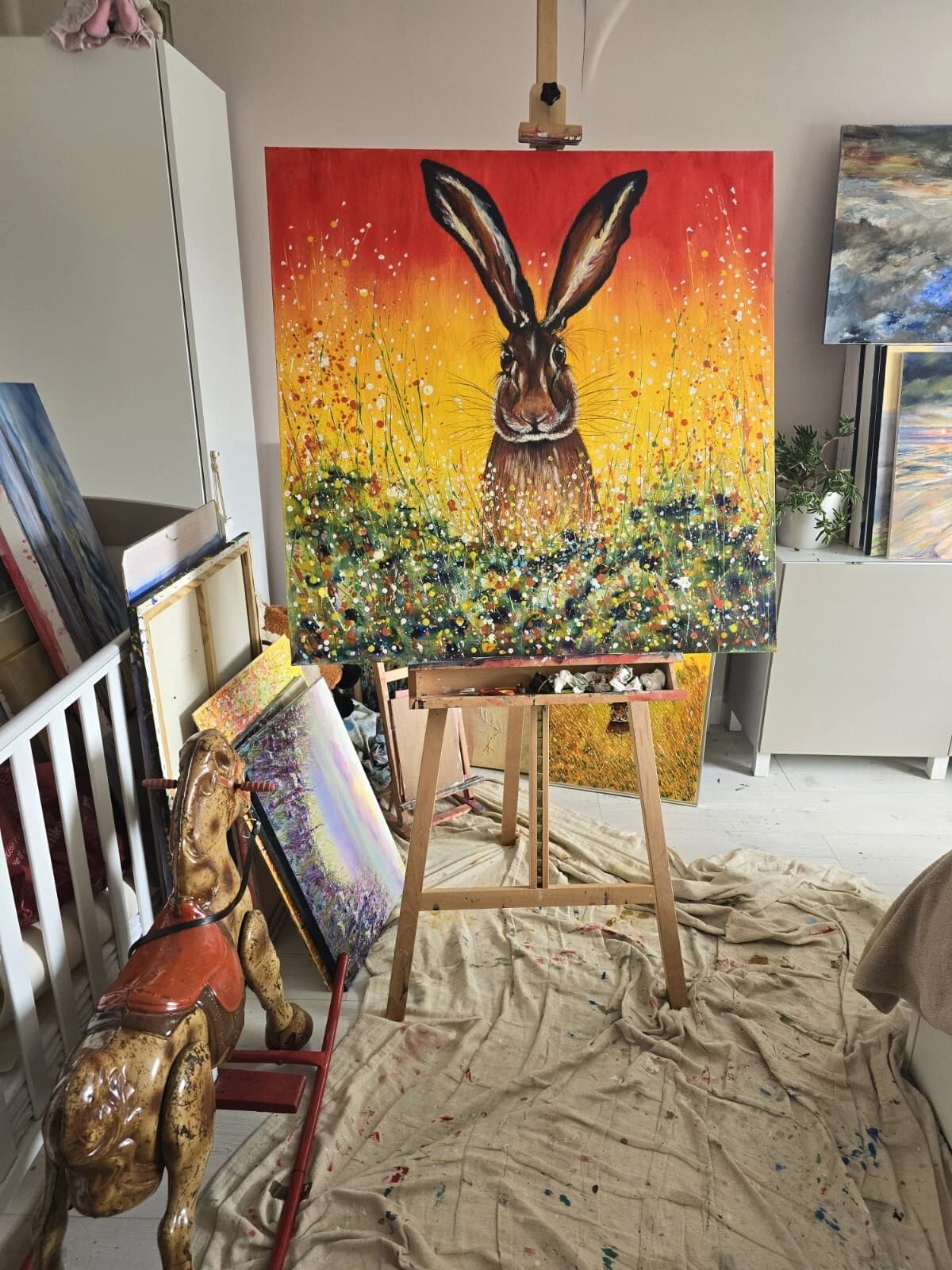 Hare in Flowers Large 1mx1m Acrylic Painting Easter Spring Gift thumbnail 5