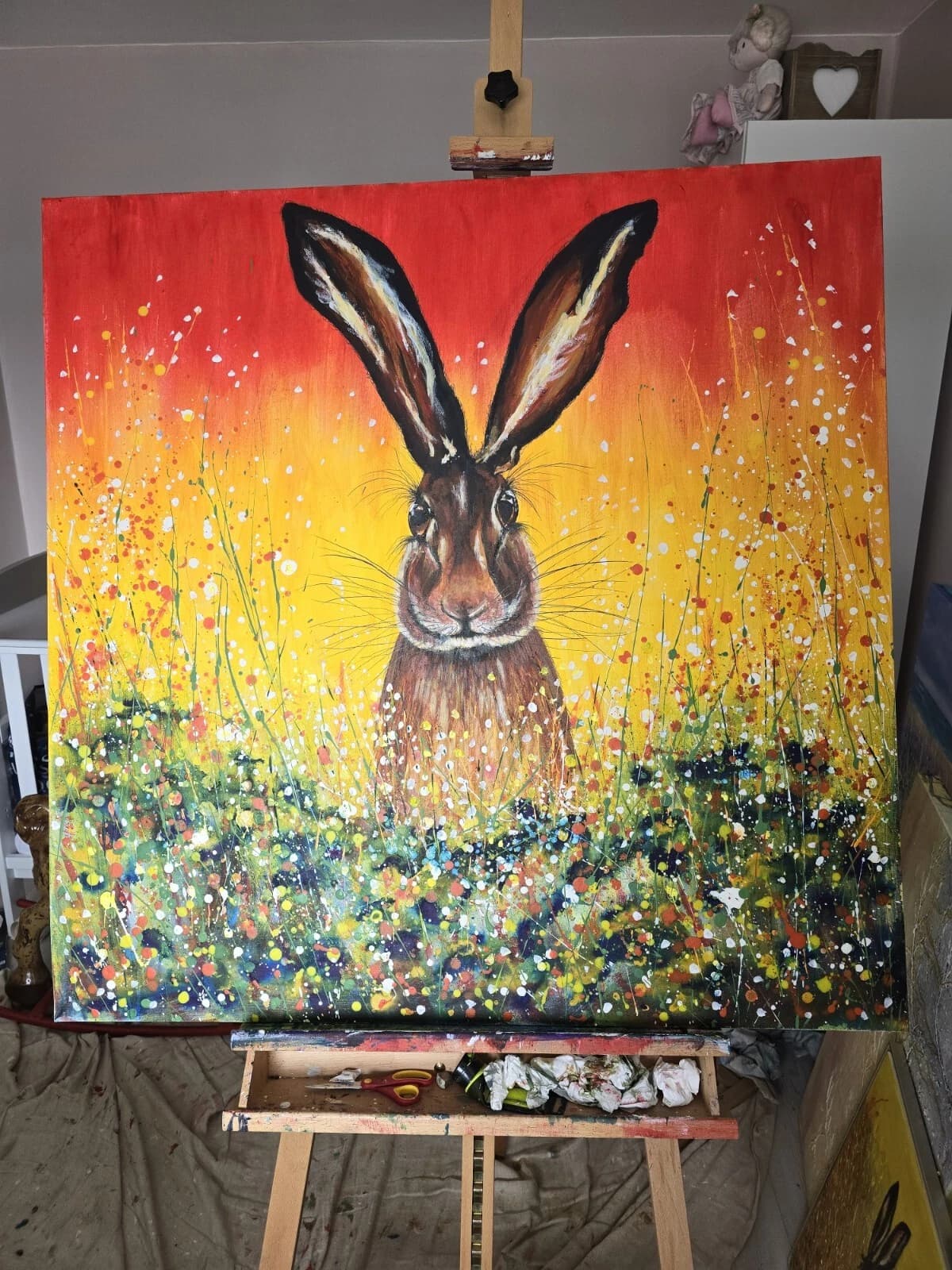 Hare in Flowers Large 1mx1m Acrylic Painting Easter Spring Gift thumbnail 6