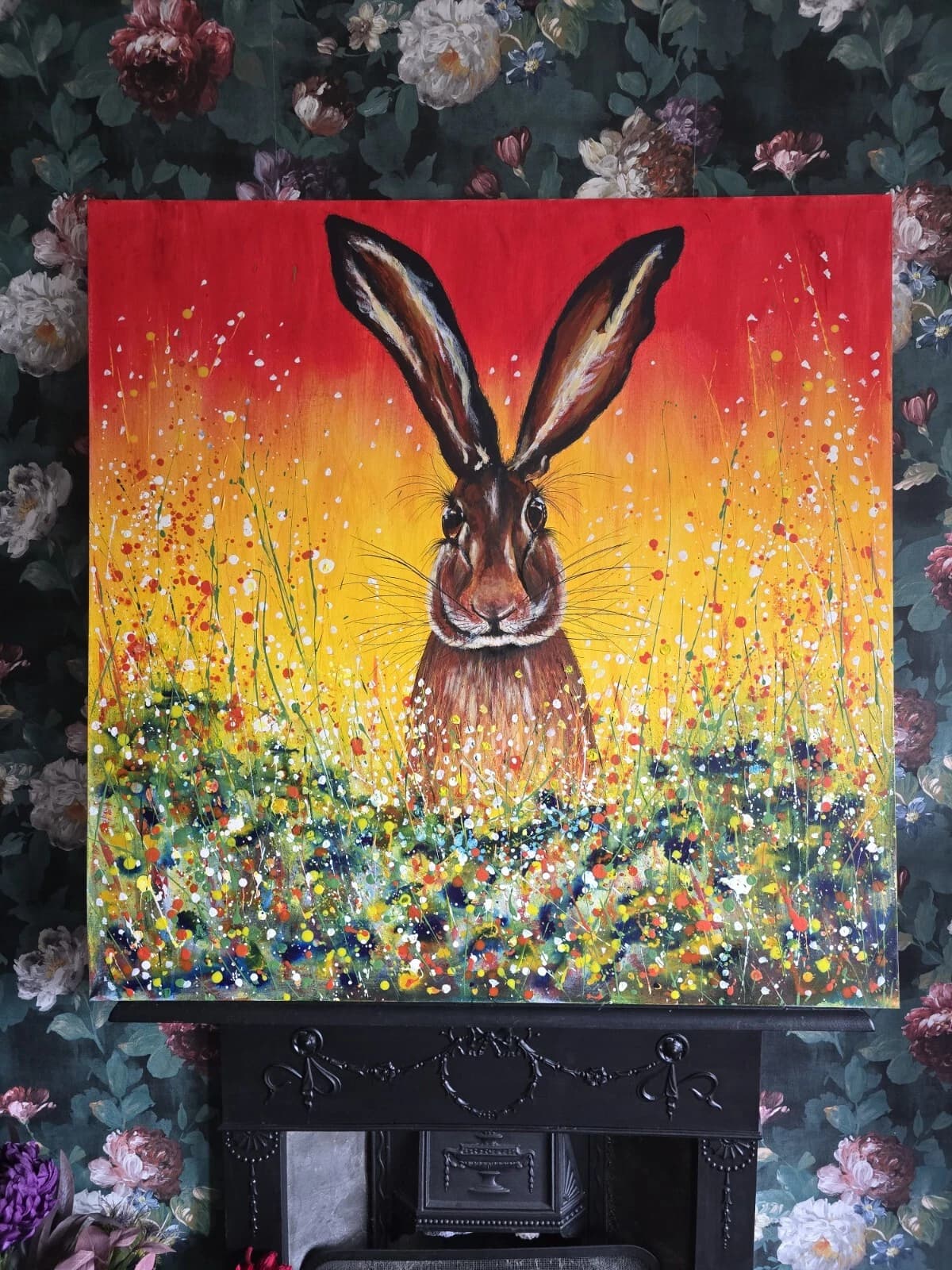 Hare in Flowers Large 1mx1m Acrylic Painting Easter Spring Gift thumbnail 7