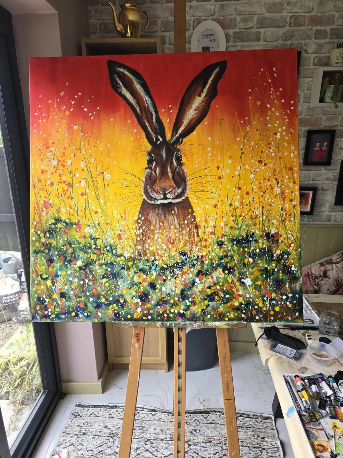 Hare in Flowers Large 1mx1m Acrylic Painting Easter Spring Gift thumbnail 8