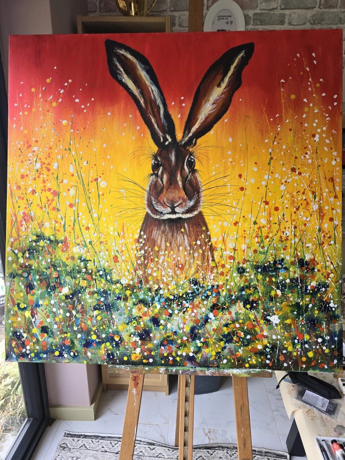 Hare in Flowers Large 1mx1m Acrylic Painting Easter Spring Gift thumbnail 9