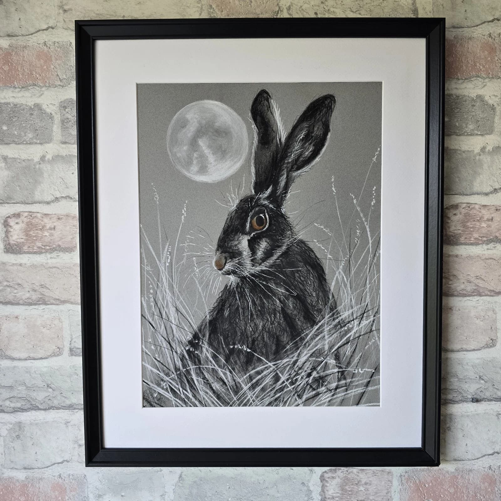 Hare Moon Charcoal Ink Drawing Framed thumbnail 4