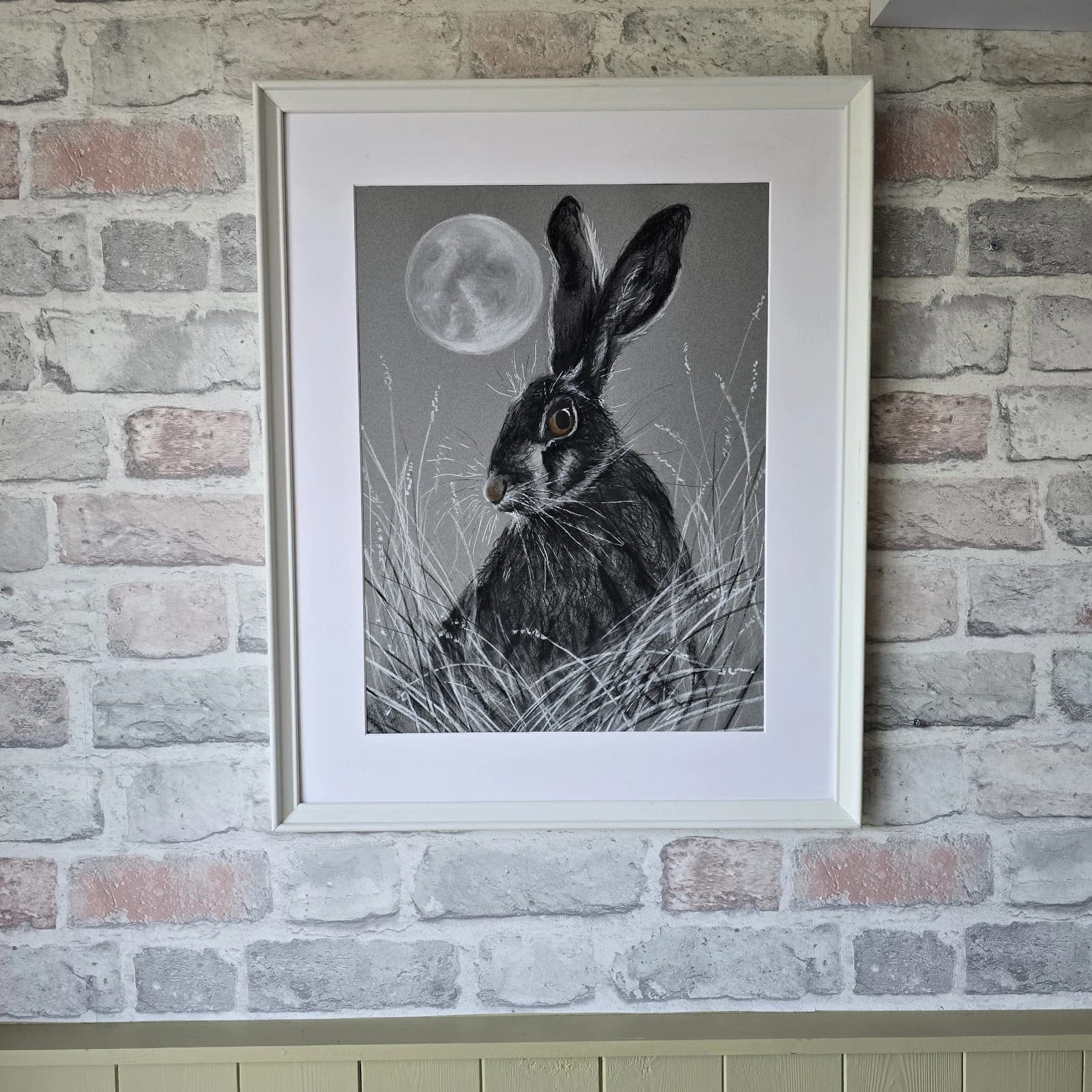 Hare Moon Charcoal Ink Drawing Framed thumbnail 6