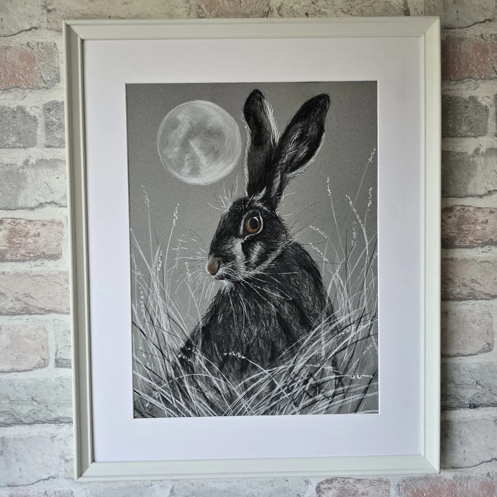 Hare Moon Charcoal Ink Drawing Framed thumbnail 7