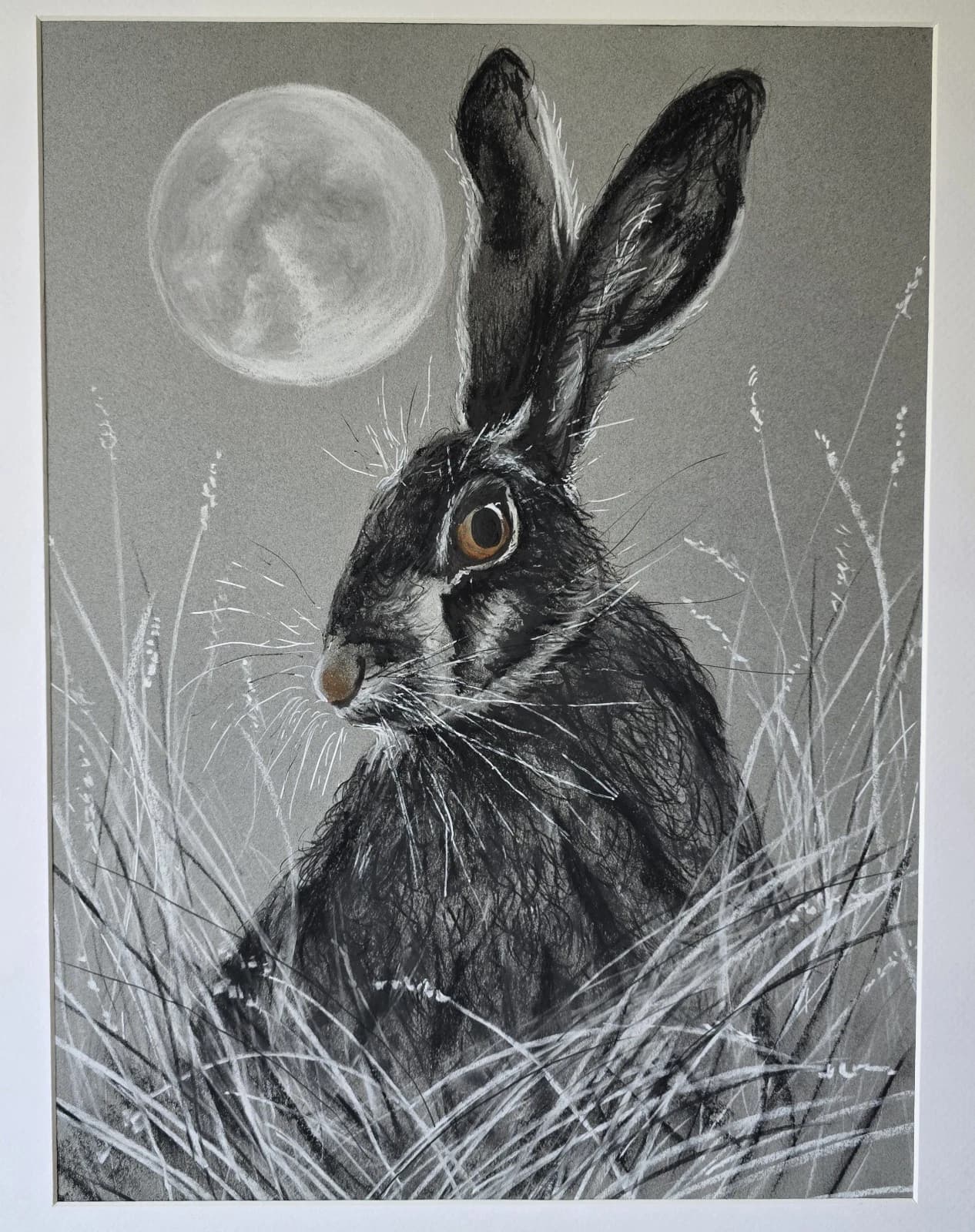 Hare Moon Charcoal Ink Drawing Framed thumbnail 10