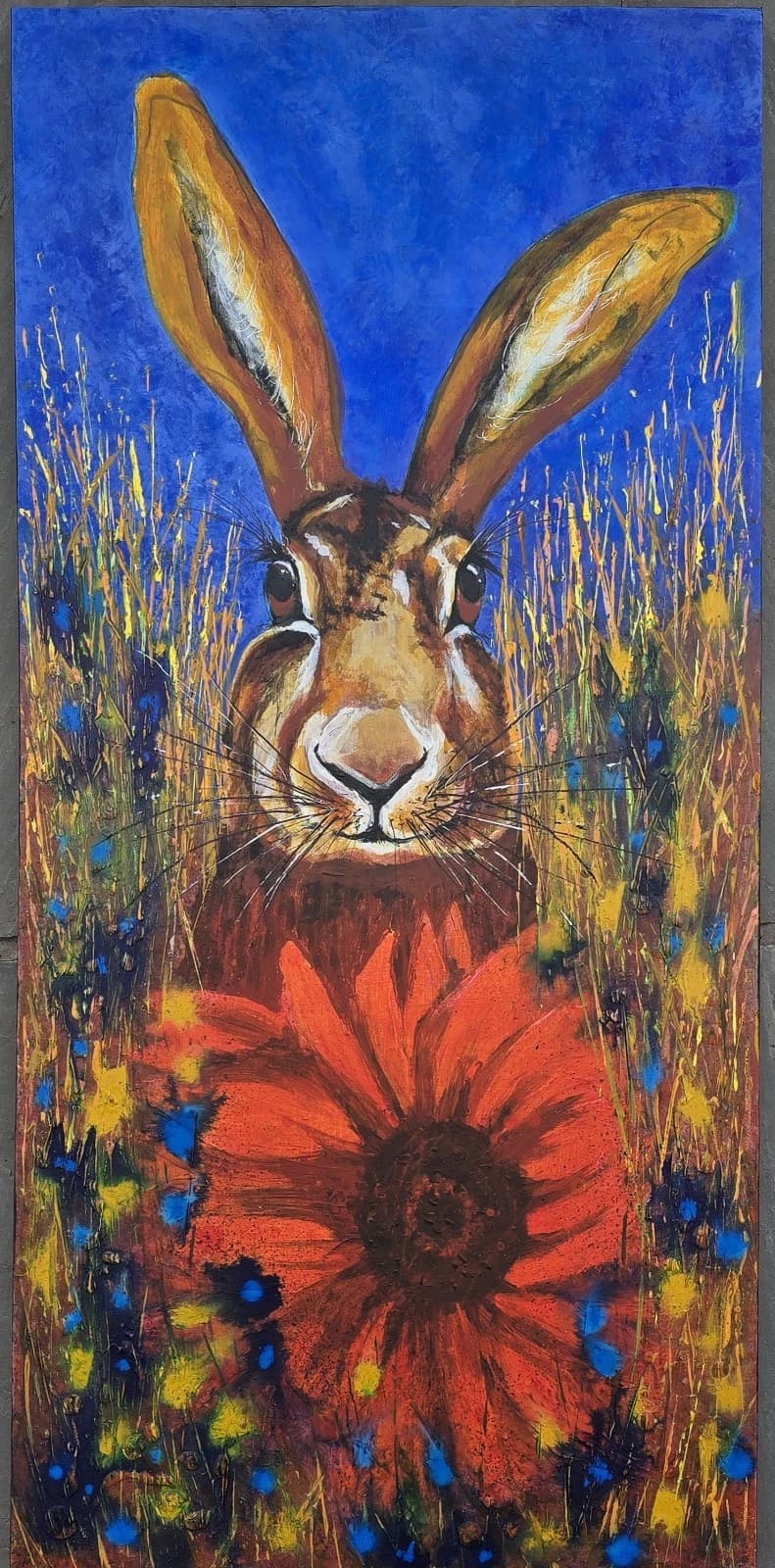 Hare/rabbit Flowers Large Acrylic Canvas Painting thumbnail 12