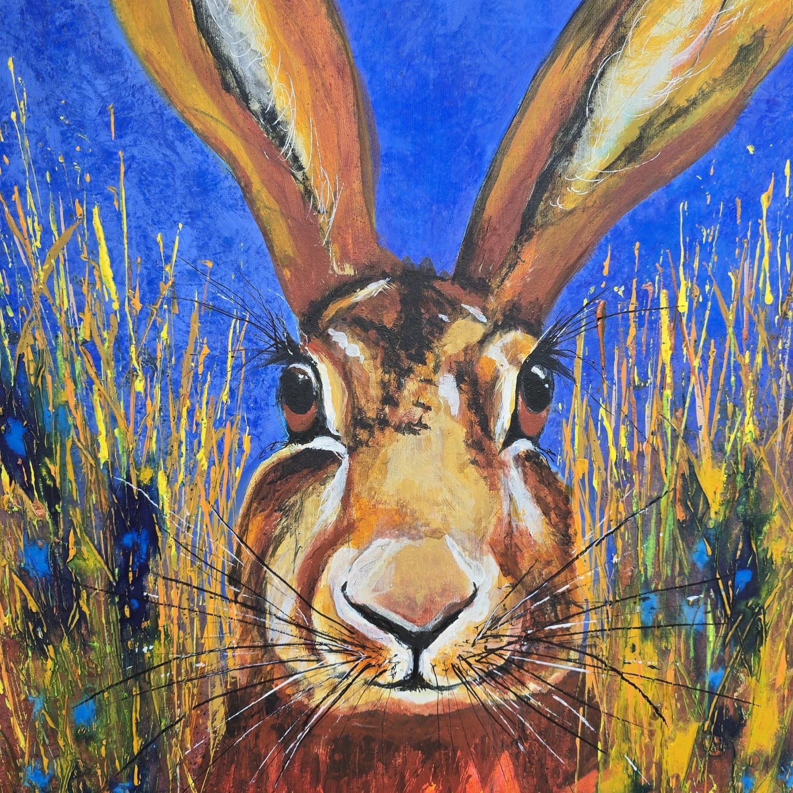 Hare/rabbit Flowers Large Acrylic Canvas Painting thumbnail 3