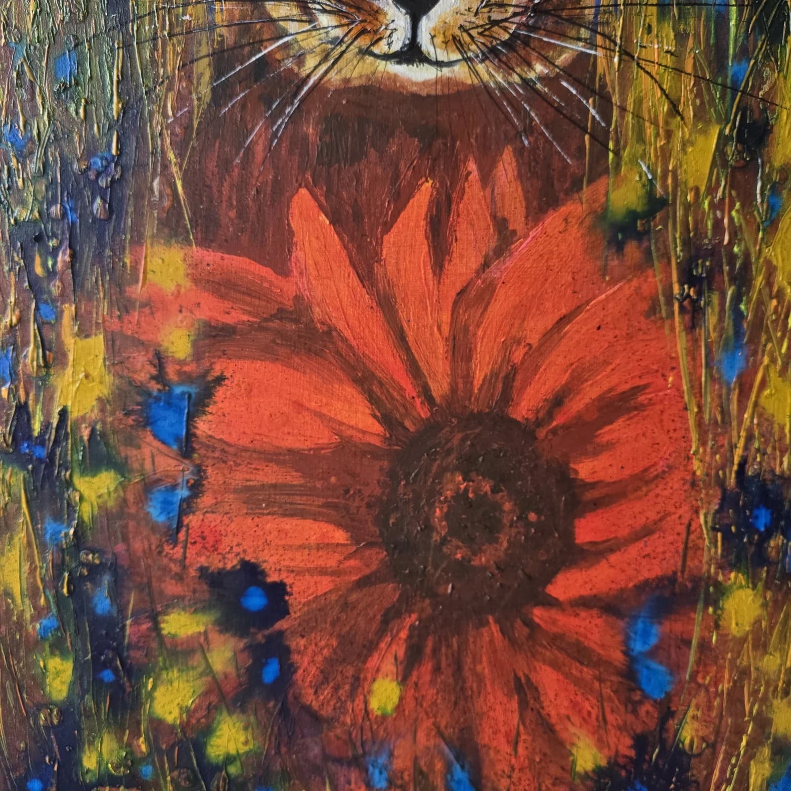 Hare/rabbit Flowers Large Acrylic Canvas Painting thumbnail 6