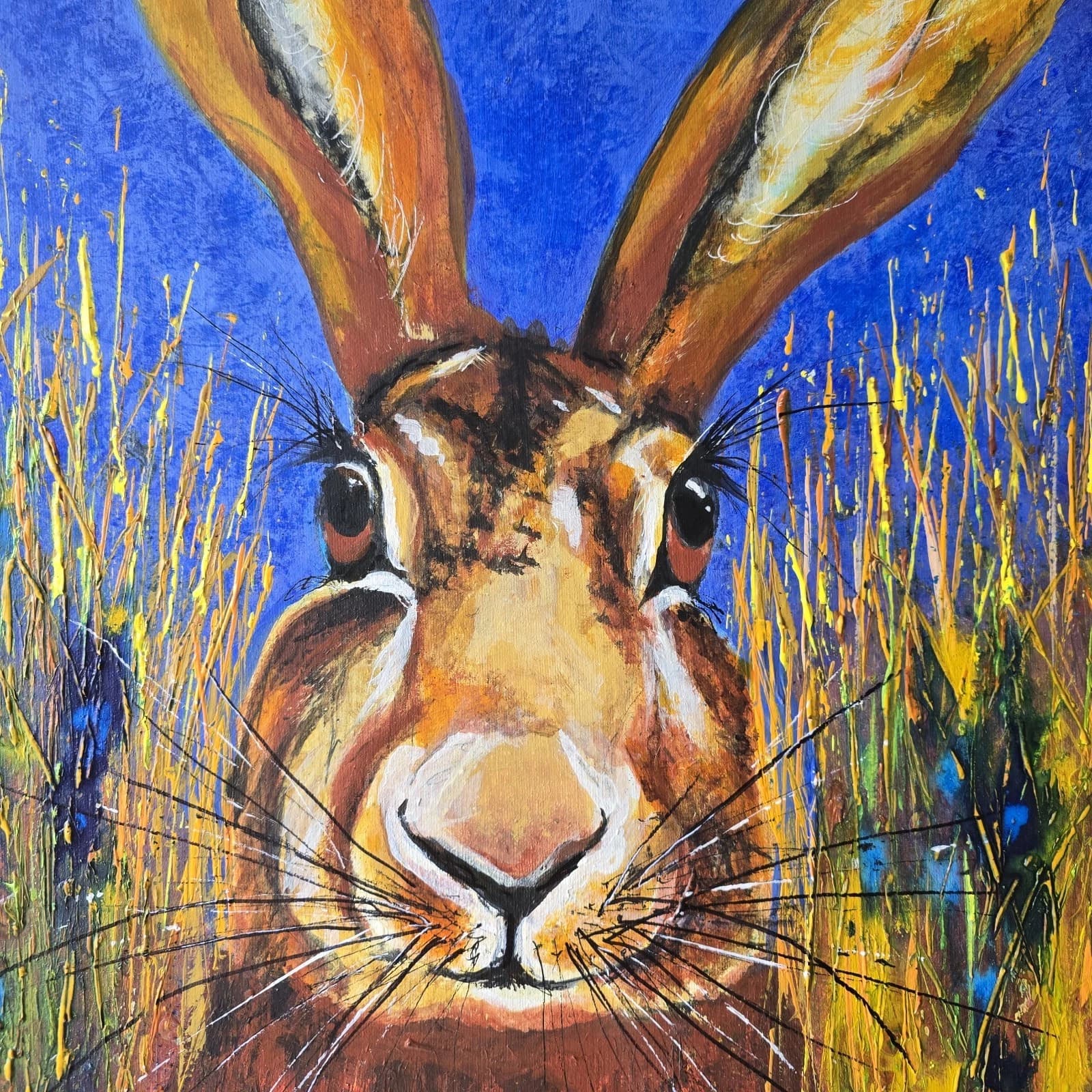 Hare/rabbit Flowers Large Acrylic Canvas Painting thumbnail 7