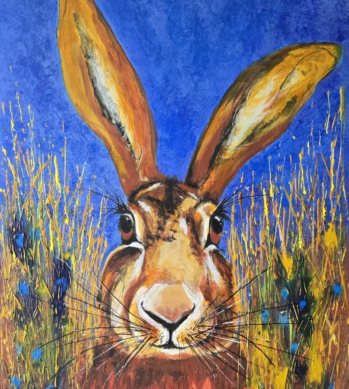 Hare/rabbit Flowers Large Acrylic Canvas Painting thumbnail 8