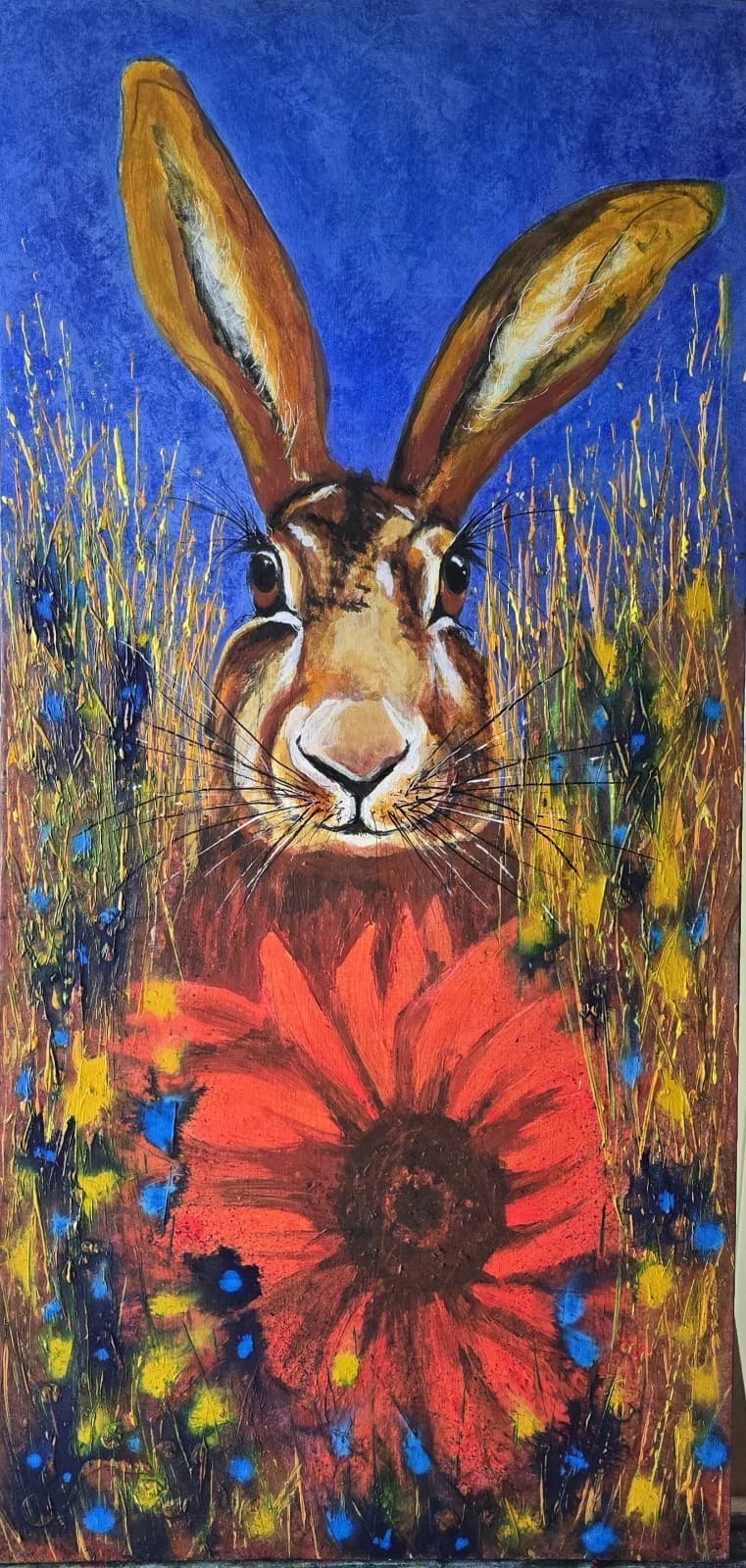 Hare/rabbit Flowers Large Acrylic Canvas Painting thumbnail 9