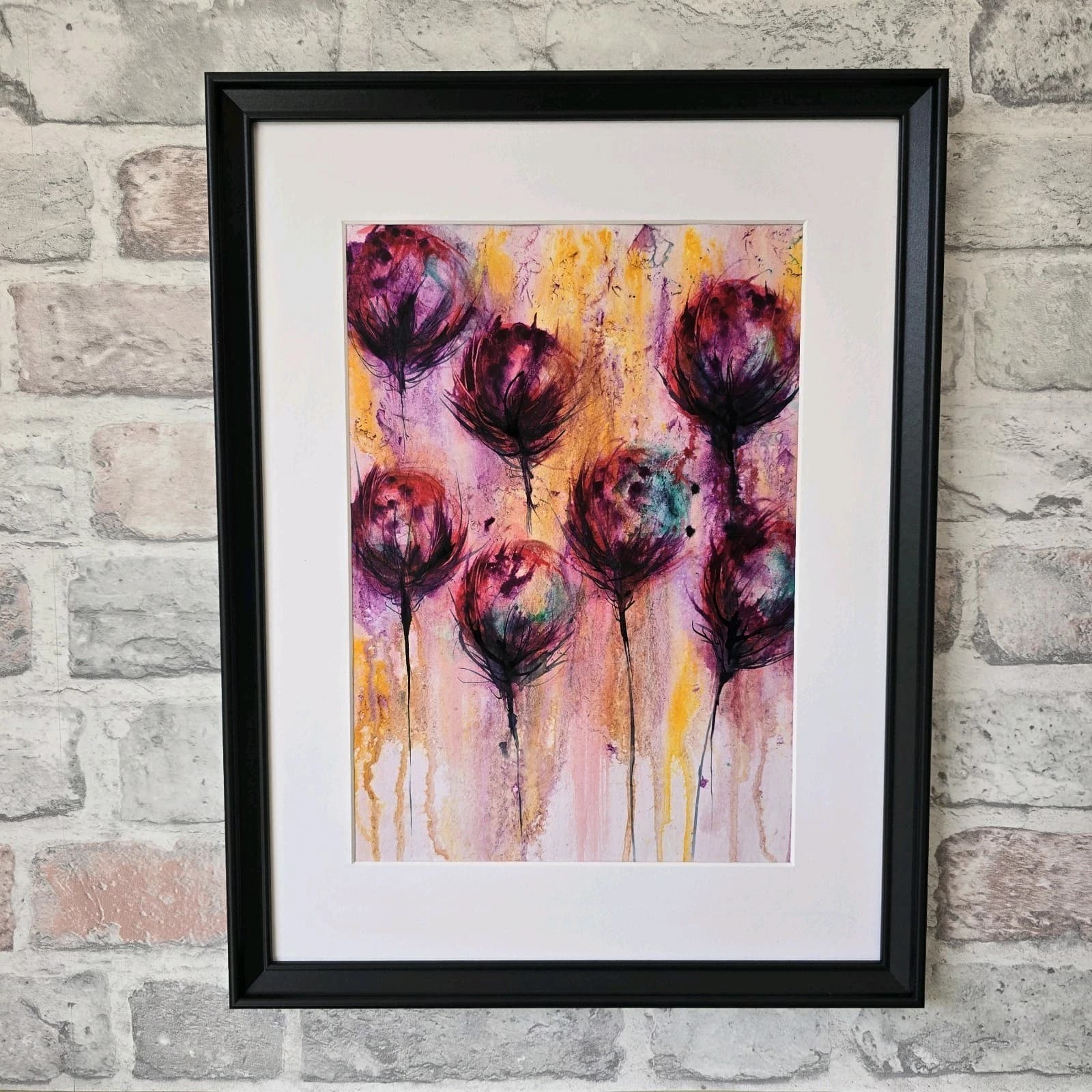 Ink Watercolour Painting Floral Art Flowers Abstract Framed thumbnail 2
