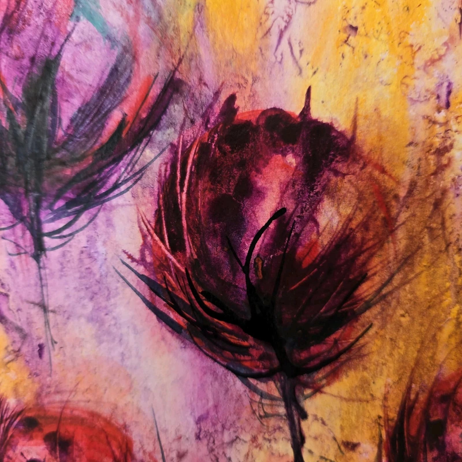 Ink Watercolour Painting Floral Art Flowers Abstract Framed thumbnail 11