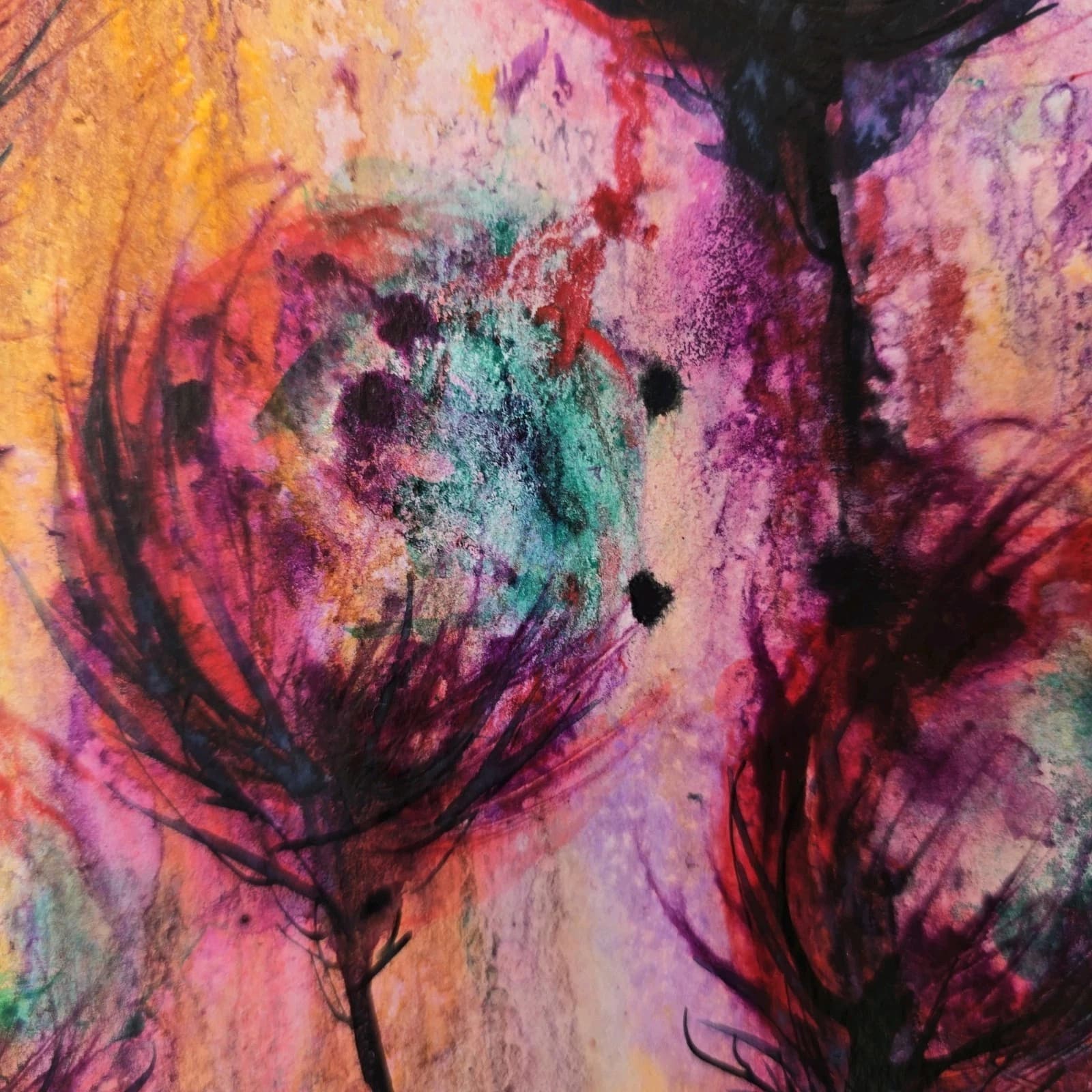 Ink Watercolour Painting Floral Art Flowers Abstract Framed thumbnail 12