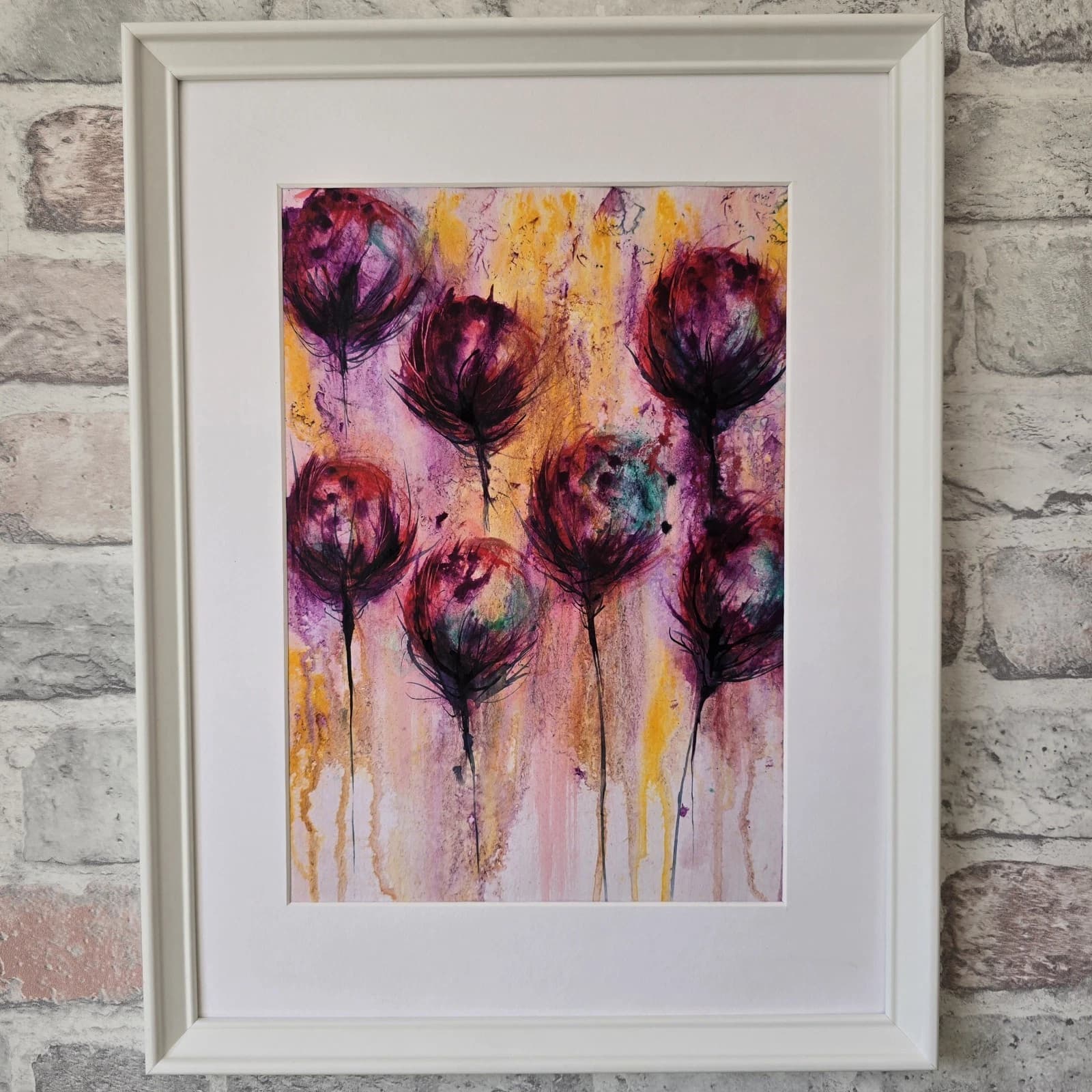 Ink Watercolour Painting Floral Art Flowers Abstract Framed thumbnail 13