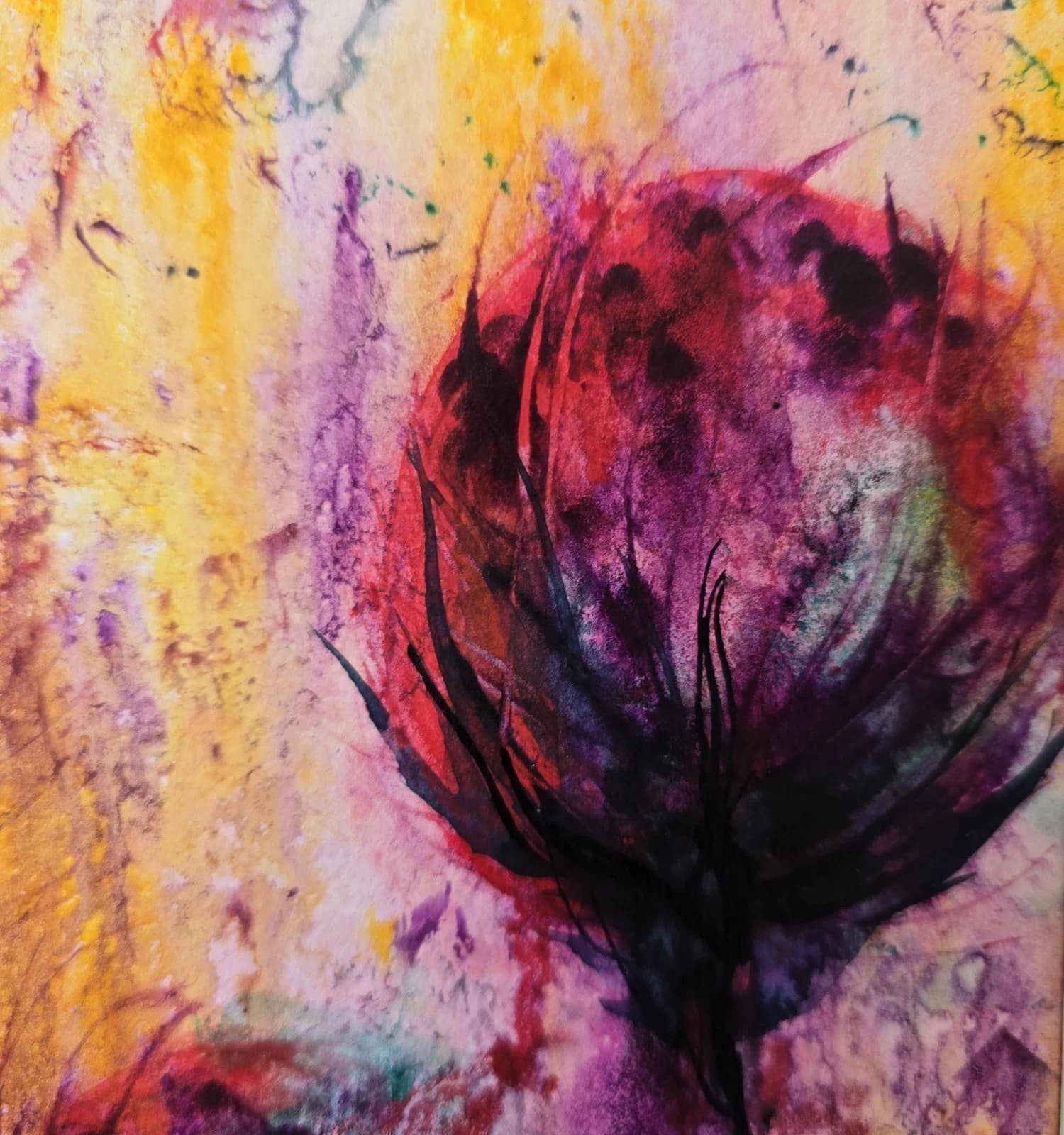 Ink Watercolour Painting Floral Art Flowers Abstract Framed thumbnail 14