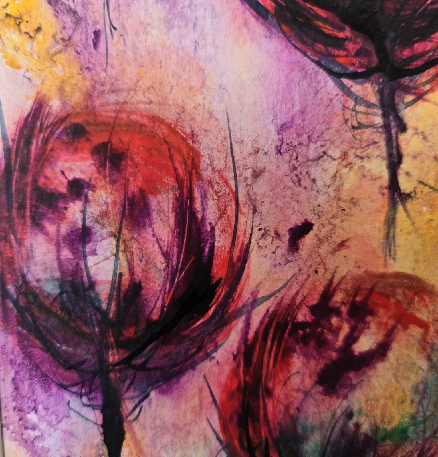 Ink Watercolour Painting Floral Art Flowers Abstract Framed thumbnail 15