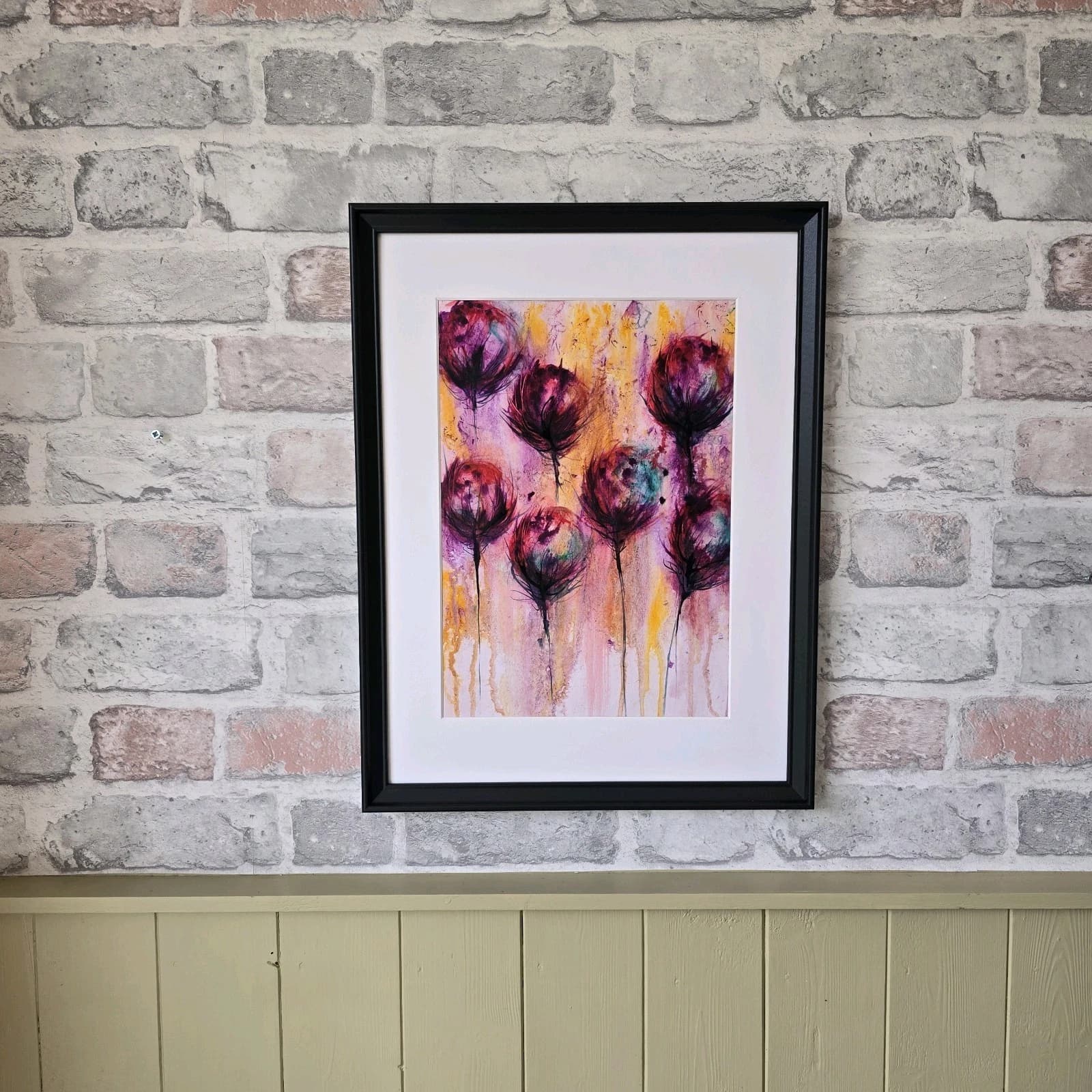 Ink Watercolour Painting Floral Art Flowers Abstract Framed thumbnail 4