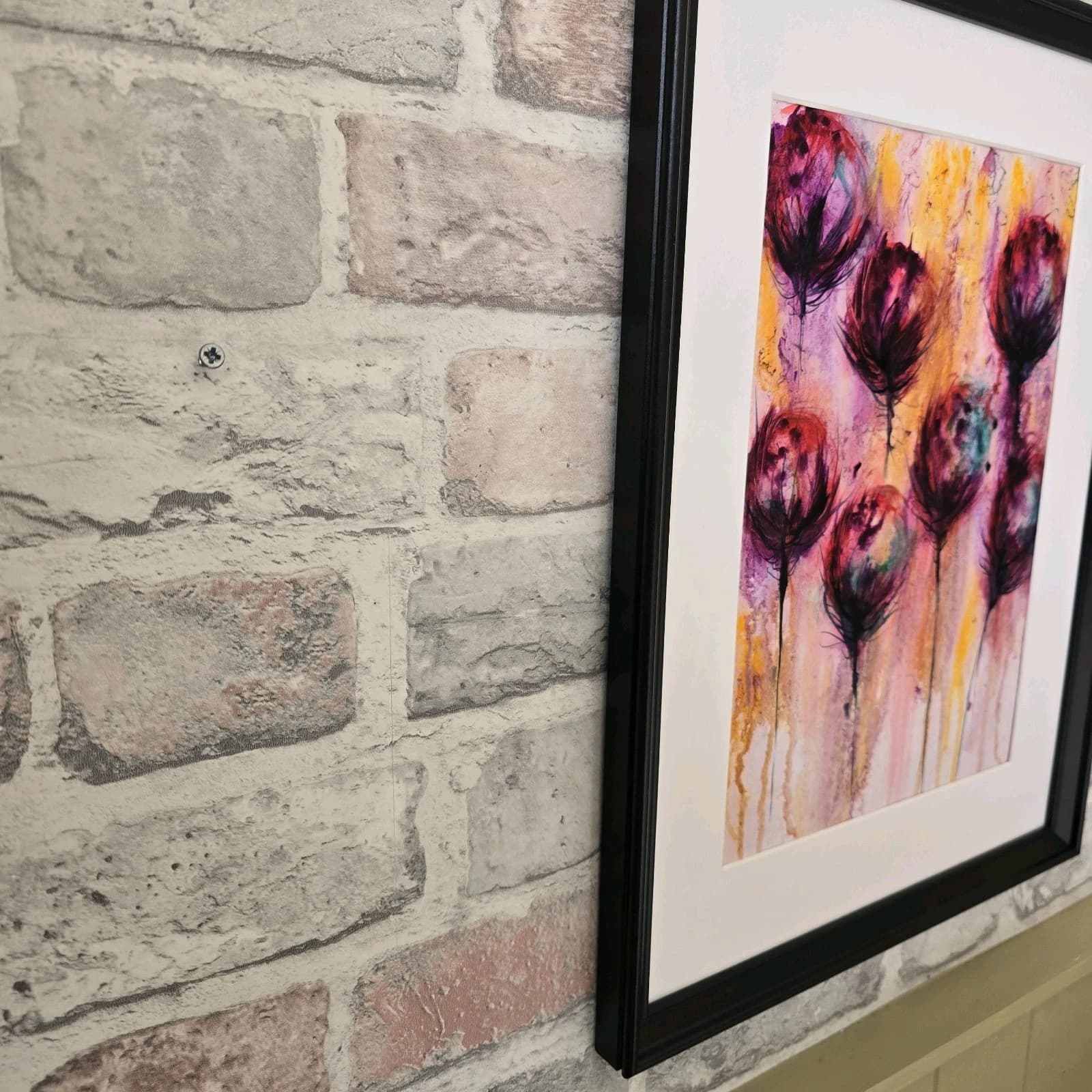 Ink Watercolour Painting Floral Art Flowers Abstract Framed thumbnail 5