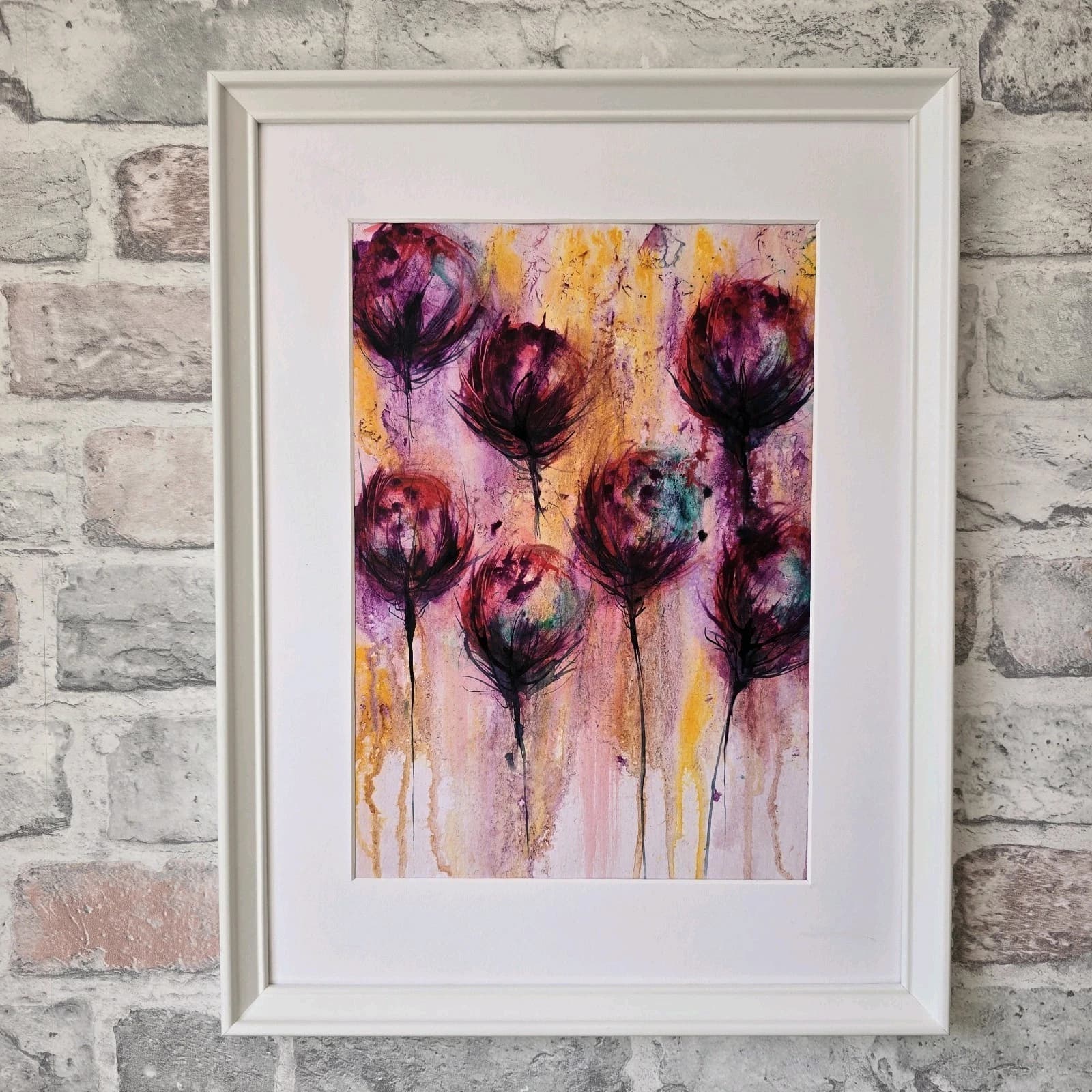 Ink Watercolour Painting Floral Art Flowers Abstract Framed thumbnail 6