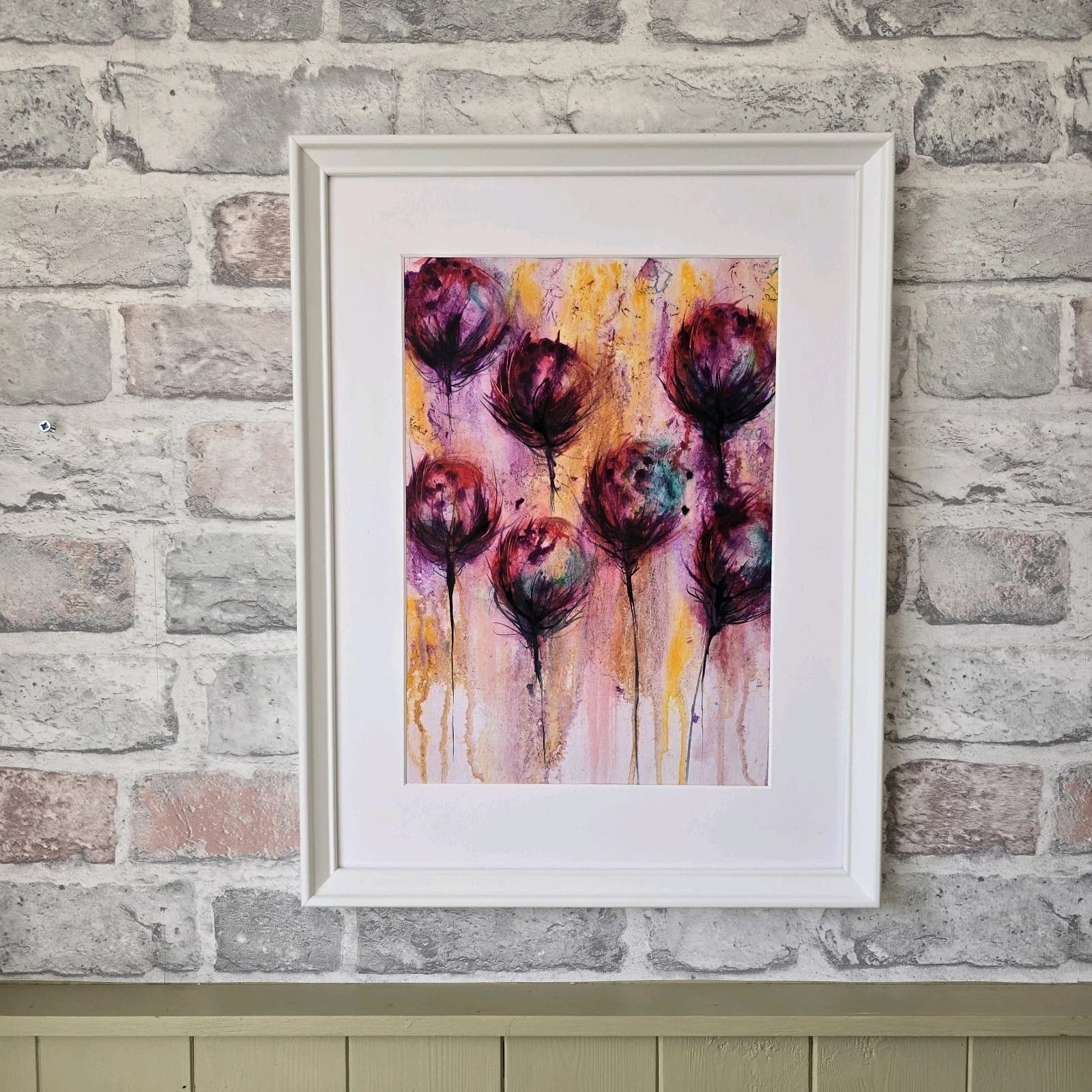 Ink Watercolour Painting Floral Art Flowers Abstract Framed thumbnail 7