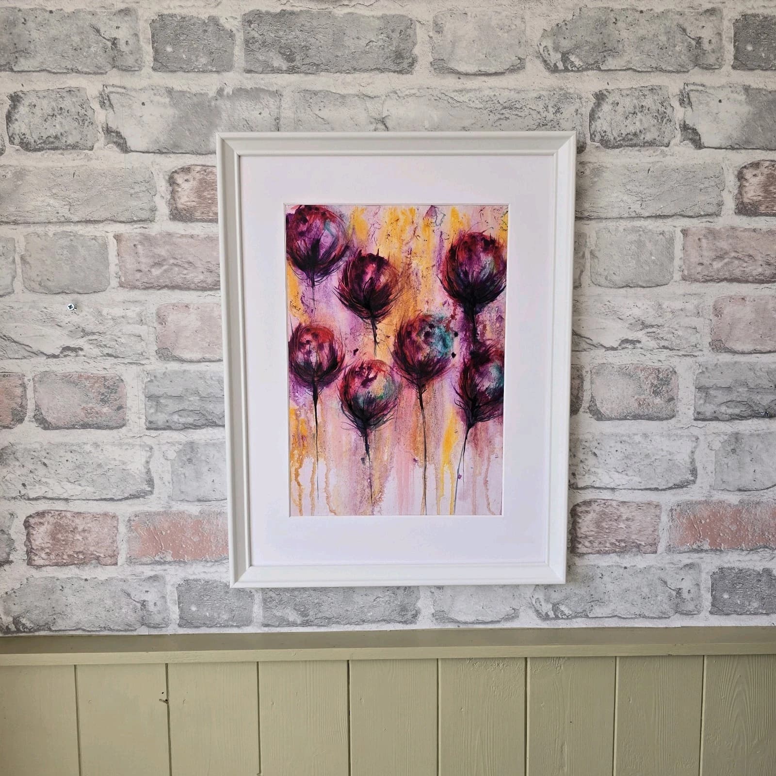 Ink Watercolour Painting Floral Art Flowers Abstract Framed thumbnail 8