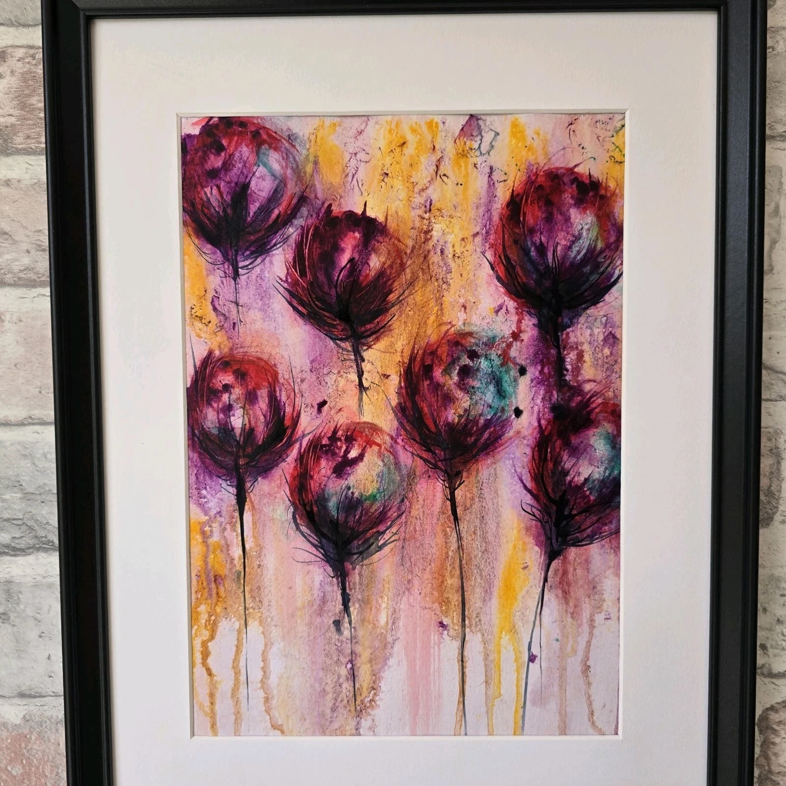Ink Watercolour Painting Floral Art Flowers Abstract Framed thumbnail 10
