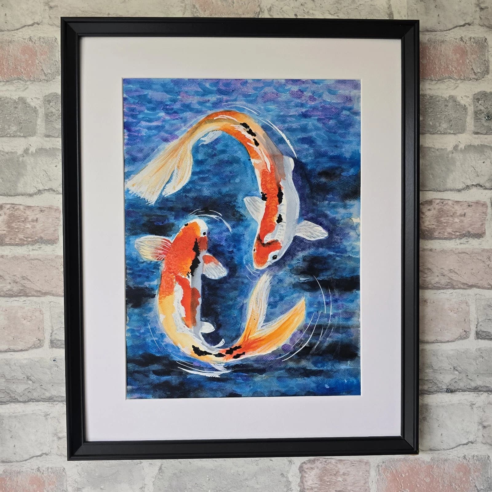 Koi Carp Fish Watercolour/Ink Painting Framed thumbnail 2