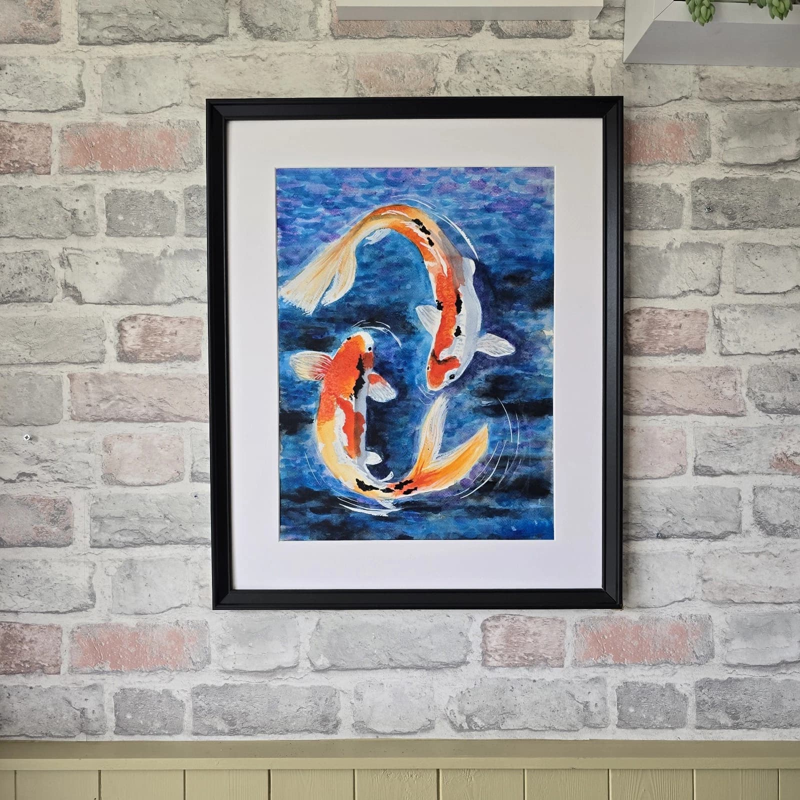 Koi Carp Fish Watercolour/Ink Painting Framed thumbnail 3