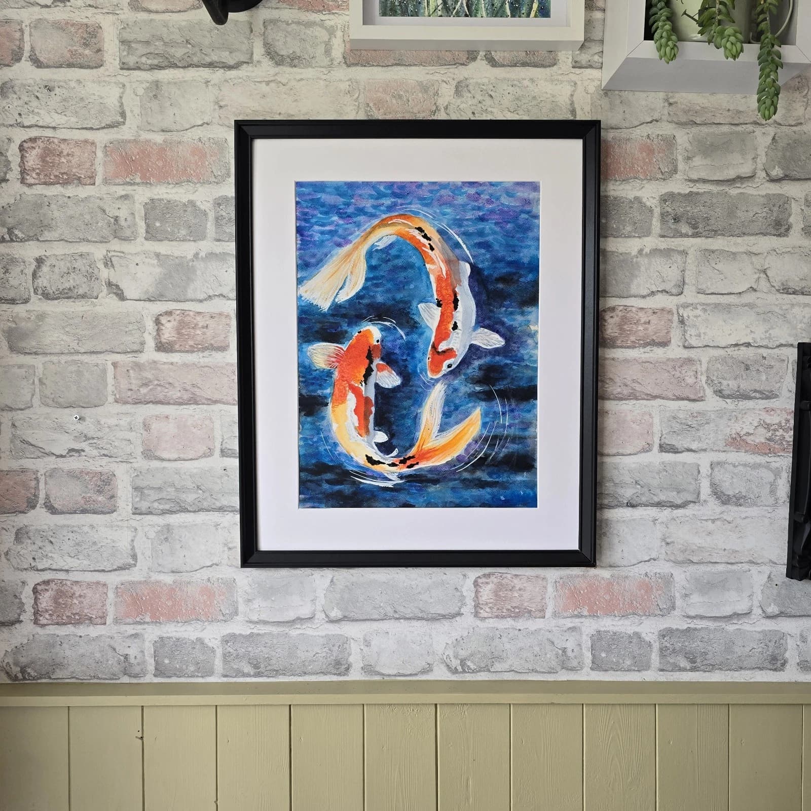 Koi Carp Fish Watercolour/Ink Painting Framed thumbnail 5