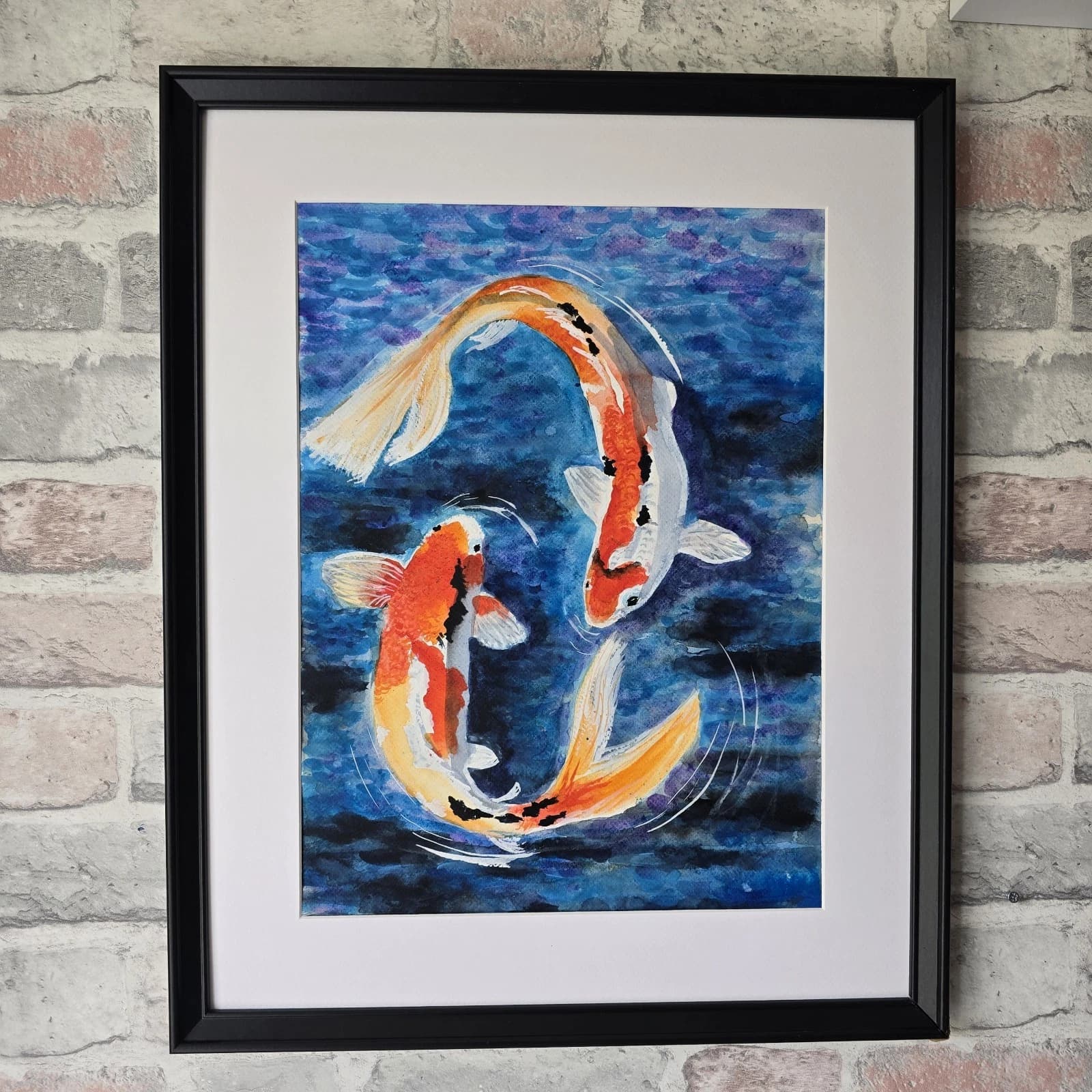Koi Carp Fish Watercolour/Ink Painting Framed thumbnail 6