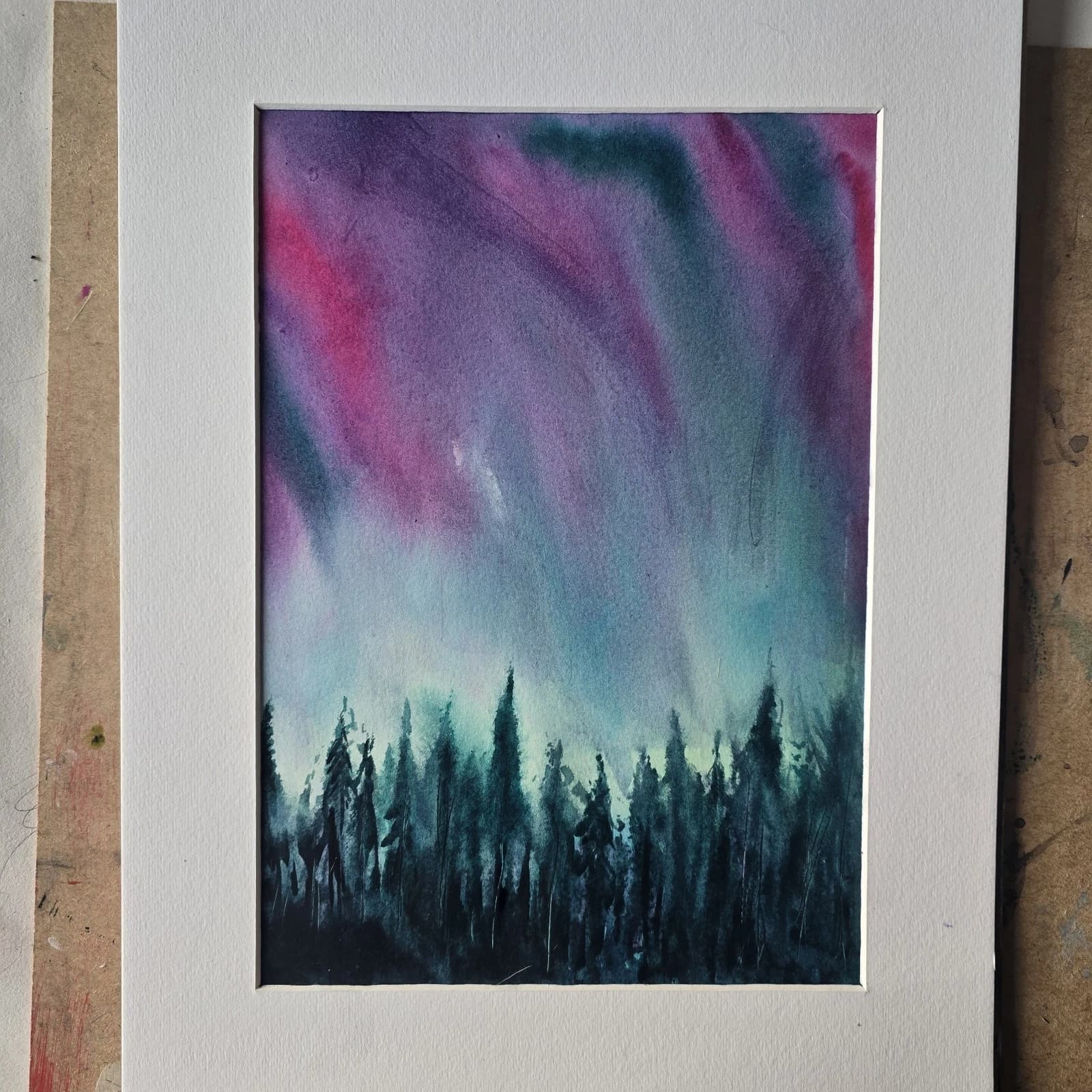 Landscape Painting Northern Lights Contemporary Framed thumbnail 5