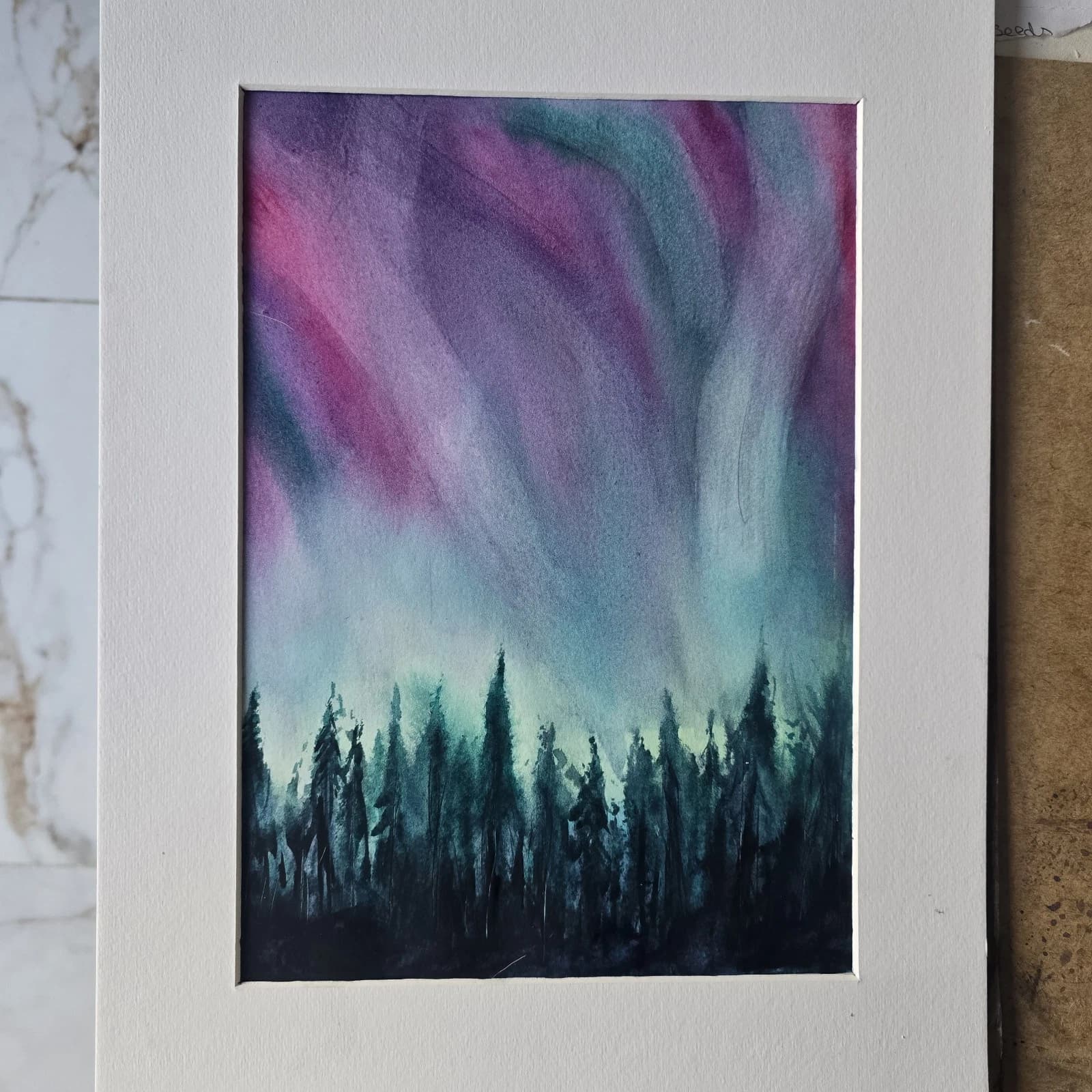 Landscape Painting Northern Lights Contemporary Framed thumbnail 6