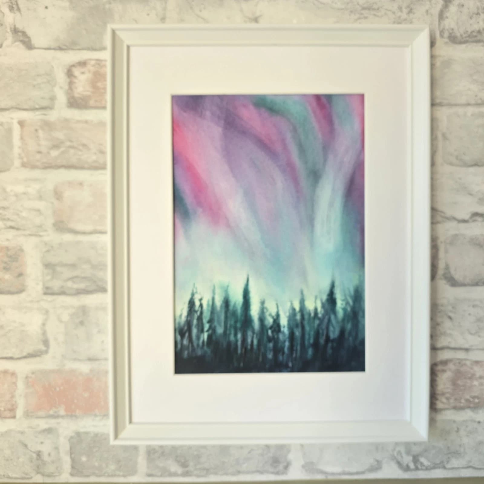 Landscape Painting Northern Lights Contemporary Framed