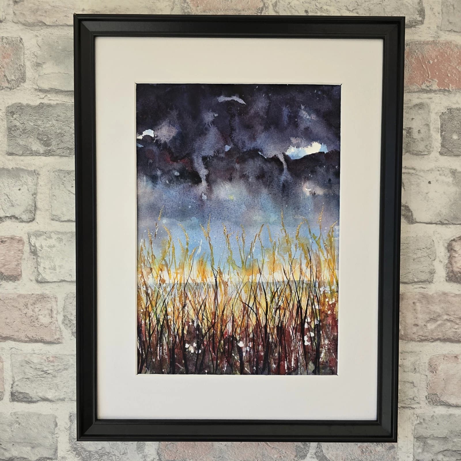 Landscape Watercolour Painting Stormy Sky Clouds Contemporary Framed thumbnail 3