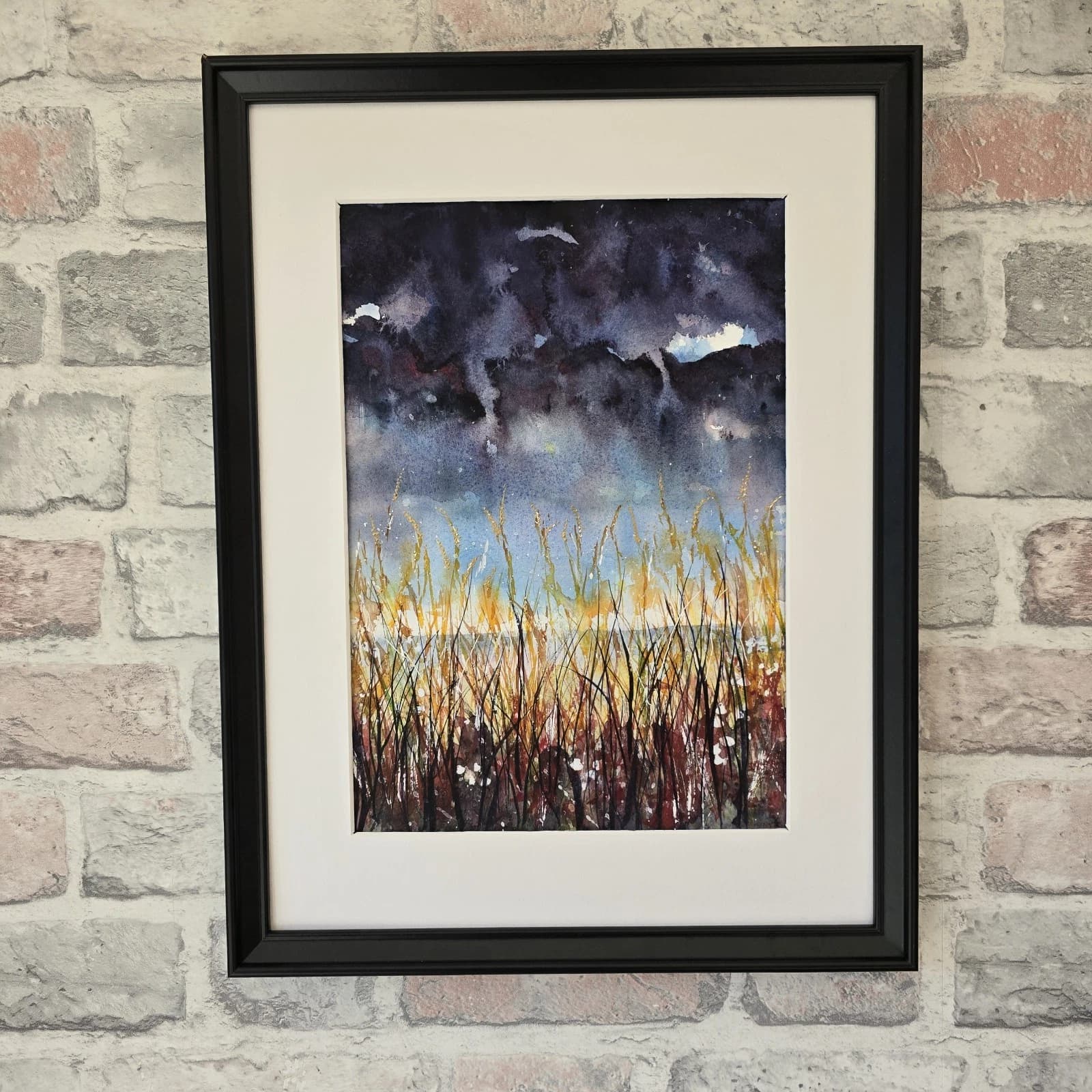 Landscape Watercolour Painting Stormy Sky Clouds Contemporary Framed thumbnail 4