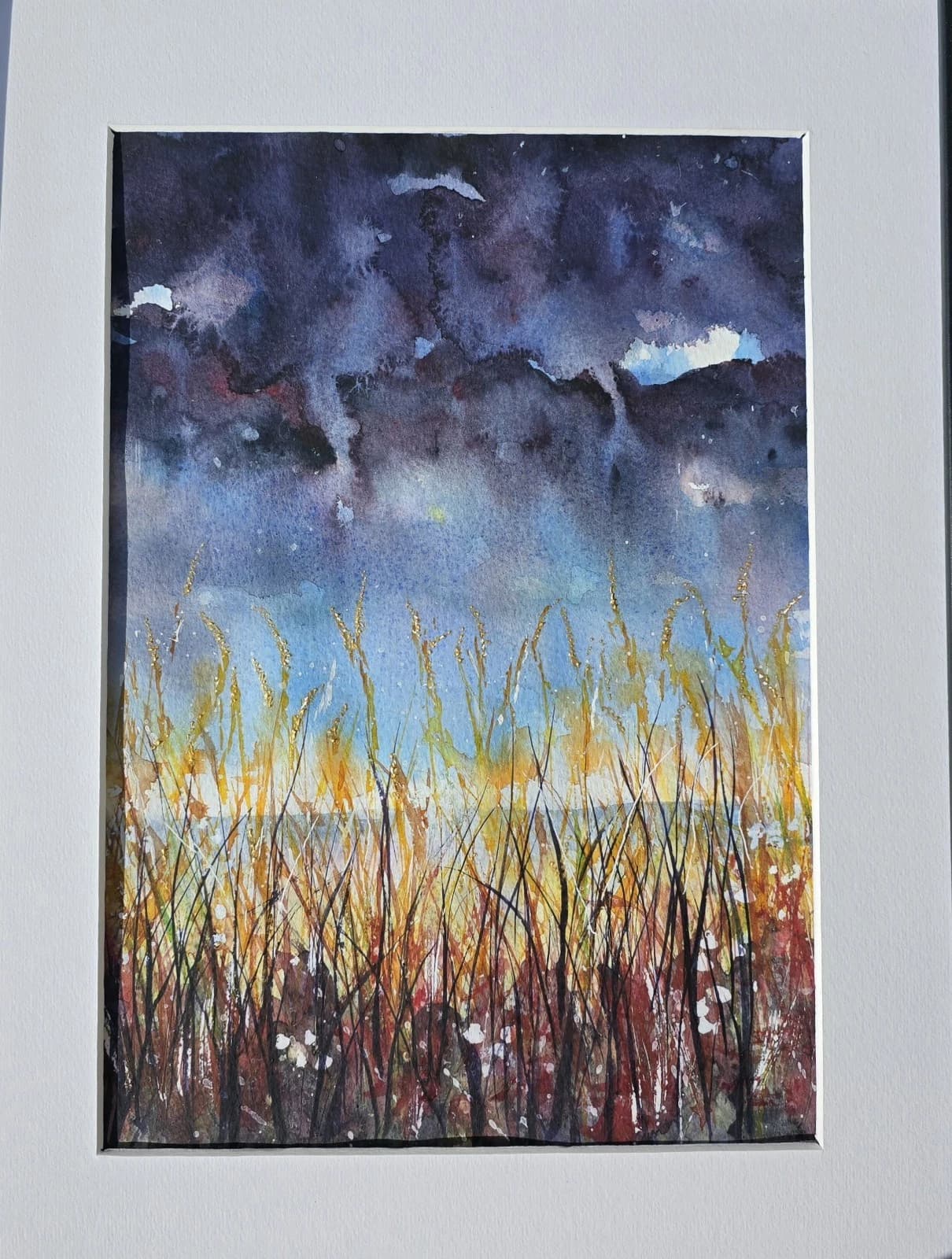Landscape Watercolour Painting Stormy Sky Clouds Contemporary Framed thumbnail 7