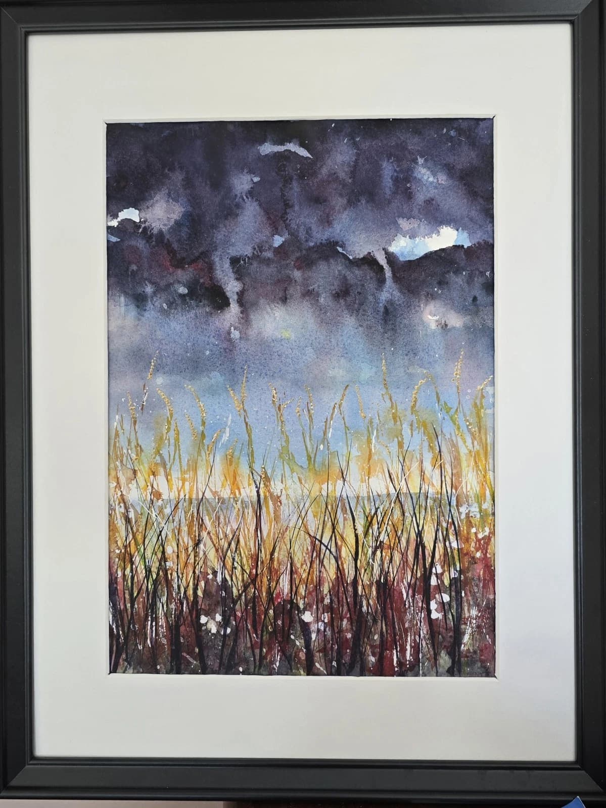 Landscape Watercolour Painting Stormy Sky Clouds Contemporary Framed