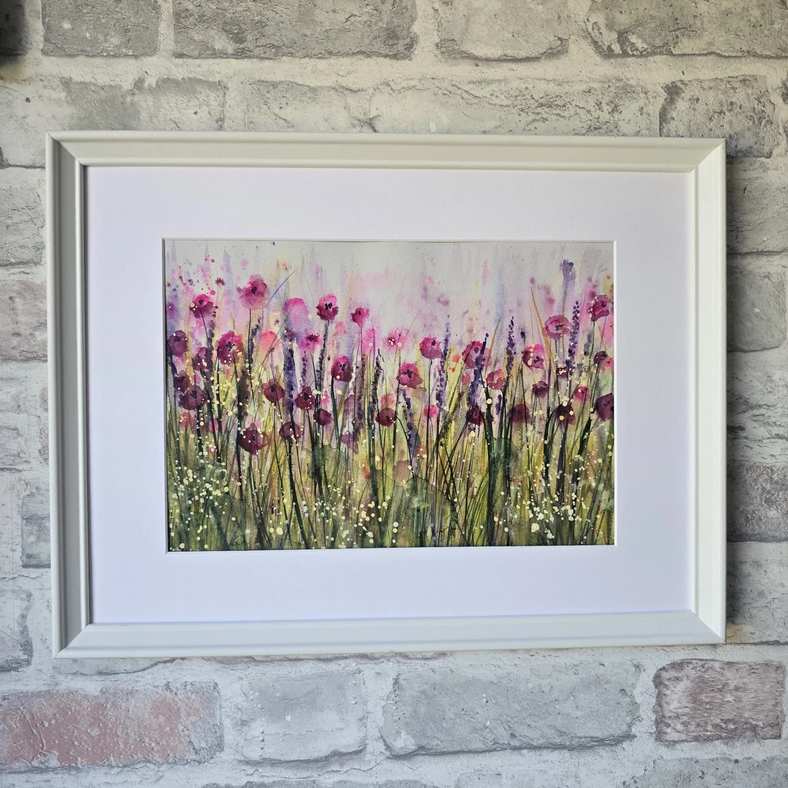 Landscape Watercolour Painting Wildflowers Poppies Modern Framed thumbnail 2