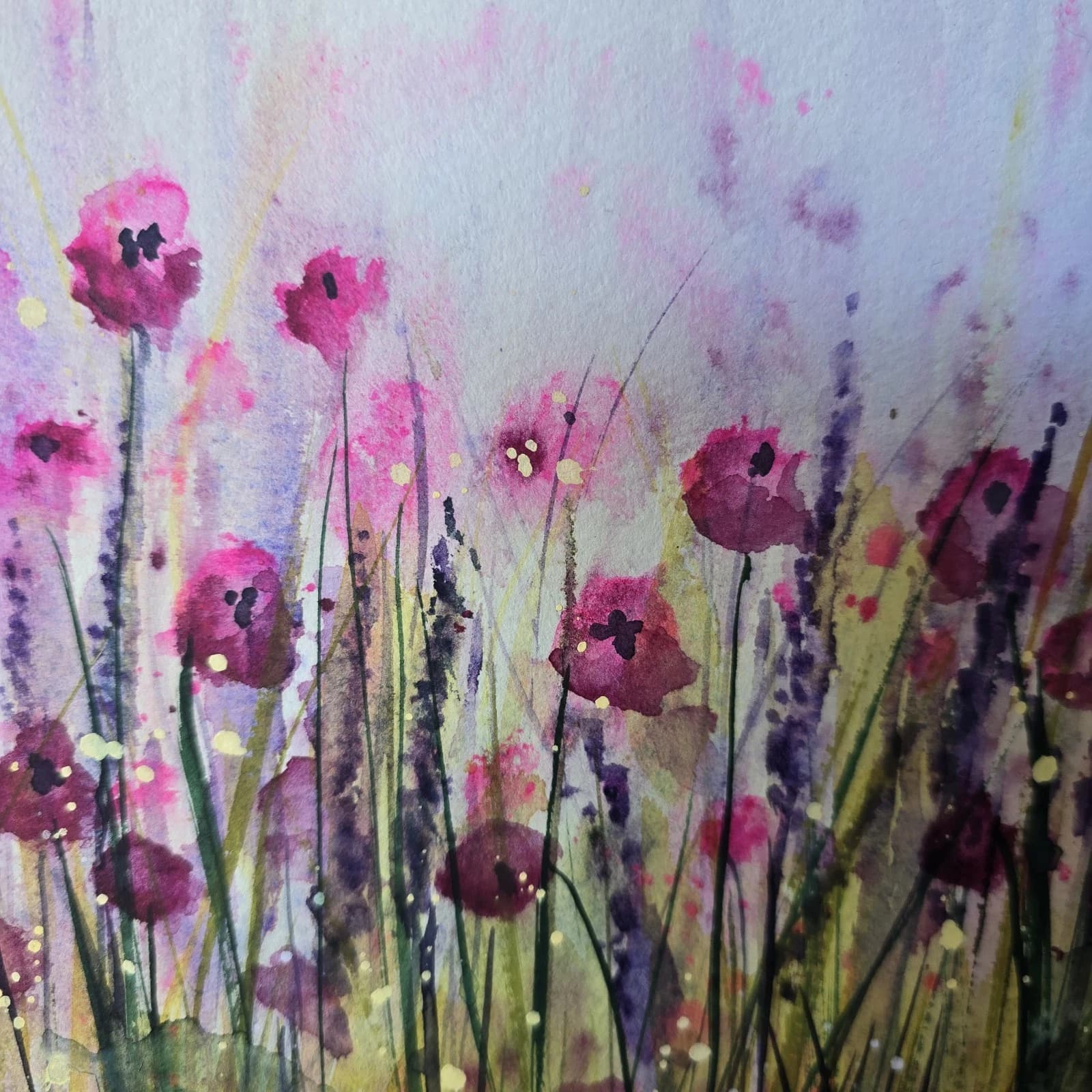 Landscape Watercolour Painting Wildflowers Poppies Modern Framed thumbnail 11